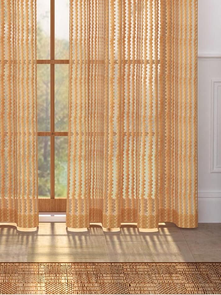 HORNYY II 4 Piece Polyester Sheer Zigzag Transparent NET Curtains for Door 7 FEET,Gold 7x4 3