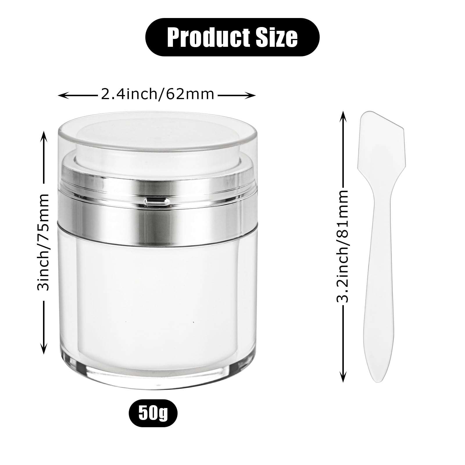 CertBuy 6 Pack Airless Pump Jar 1.7oz, Leak Proof Moisturizer Pump Dispenser, Cosmetic Container Airless Pump Jar, Travel Size Acrylic Moisturizer Container with Pump for Creams Gels & Lotions 3