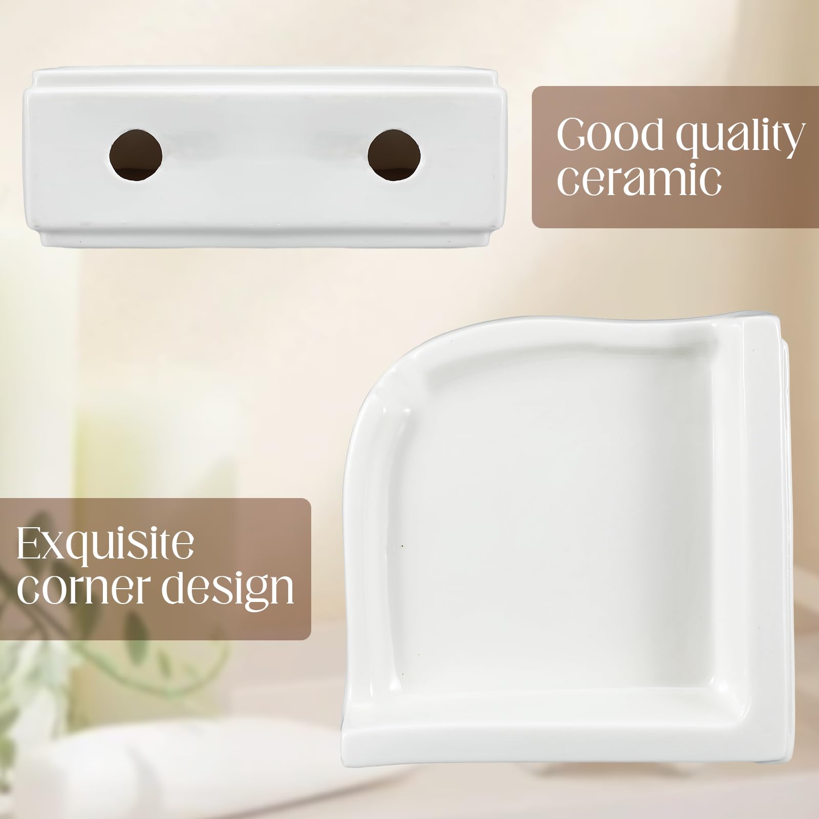 Honeydak 2 Pcs Ceramic Corner Soap Dish for Shower Wall Tile White Ceramic Soap Holder 7 x 7 x 2.5 Inches Wall Holder for Home Bathtub Bathroom Sink Shower 4