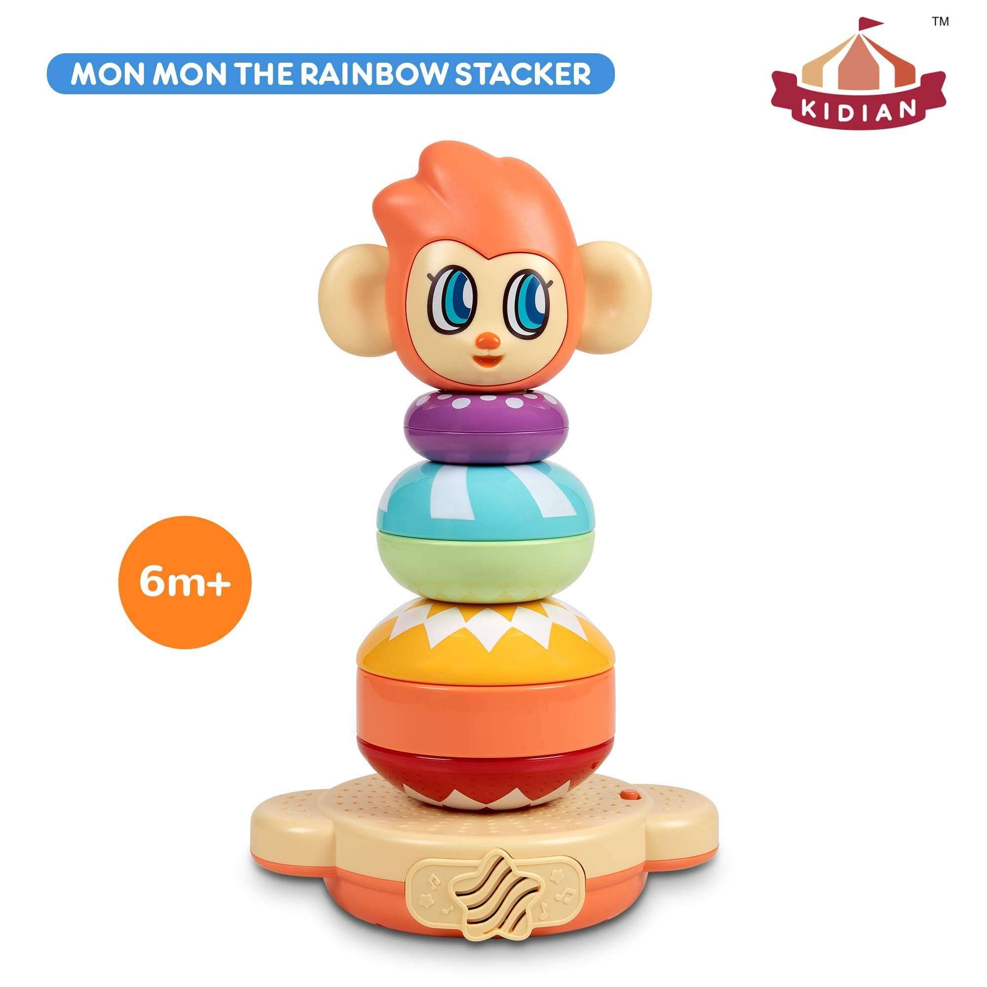Flybar Kidian Stacking Toys - Mon Mon The Rainbow Stacker, Baby Stacking Toy, Toddler Stacking Toy, Musical Stacking Toys for Toddlers 1-3 4