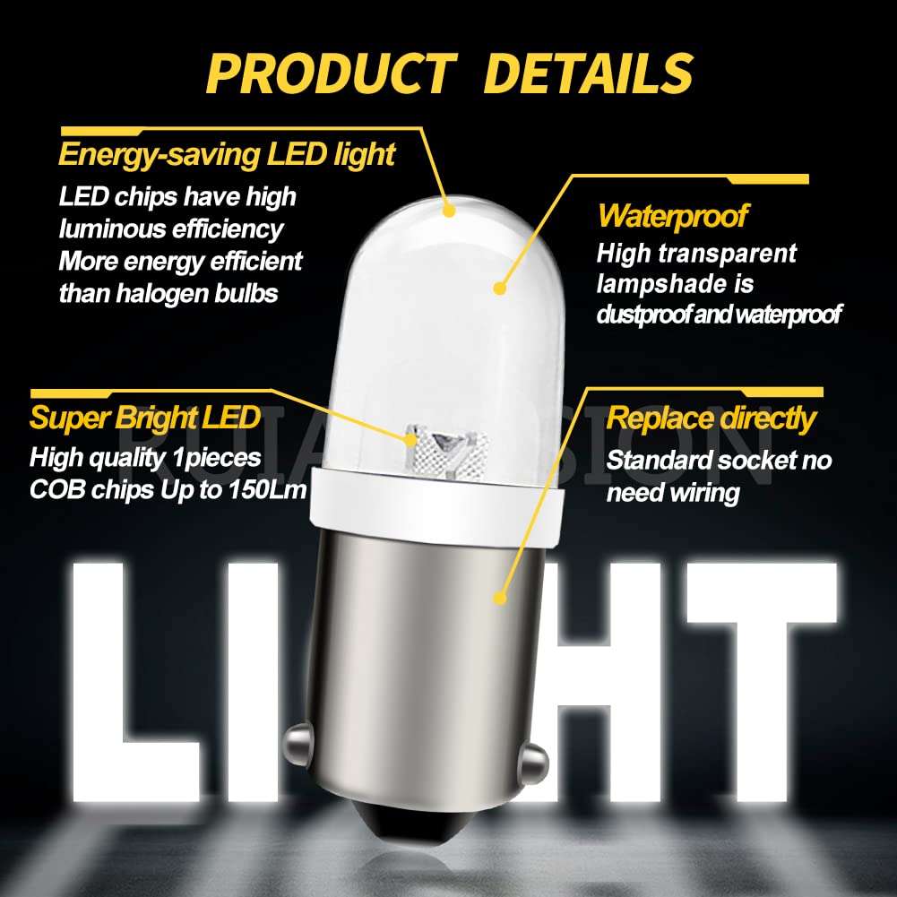 Ruiandsion BA9S 120V White LED Bulb 20-Pack, Neutral White 150LM, General Purpose Replacement for Panel Illumination & Equipment Status Indicator 5