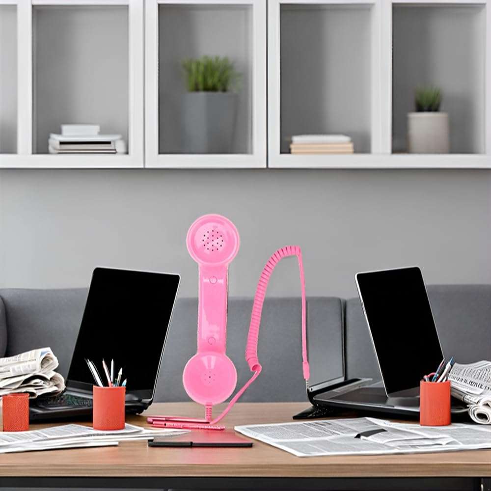 Retro Phone Handset, 3.5mm Sound Plug Multifunction Radiation Proof Handheld Cell Phone Receiver for Landline Phones, Mobile Phones, Computers (LightPink) 6
