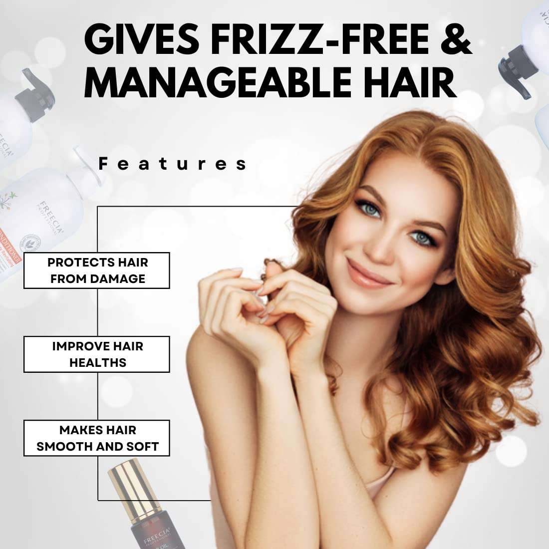 FREECIA Professional shampoo conditioner serum combo, hair care kit/for dry/frizz/brittle/nourish scalpe add volume, dryness brittle hair, for all hair type 4