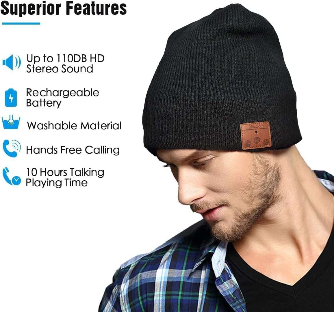 ZRUHIG 2024 Bluetooth Beanie, Wireless Beanie Headphones, Stylish Sleek Shape Bluetooth Hat, HD Stereo Sound, Built-in Mic, Tech Gifts for Men Women Friends Family Teens Boys Girls (Grey) 5