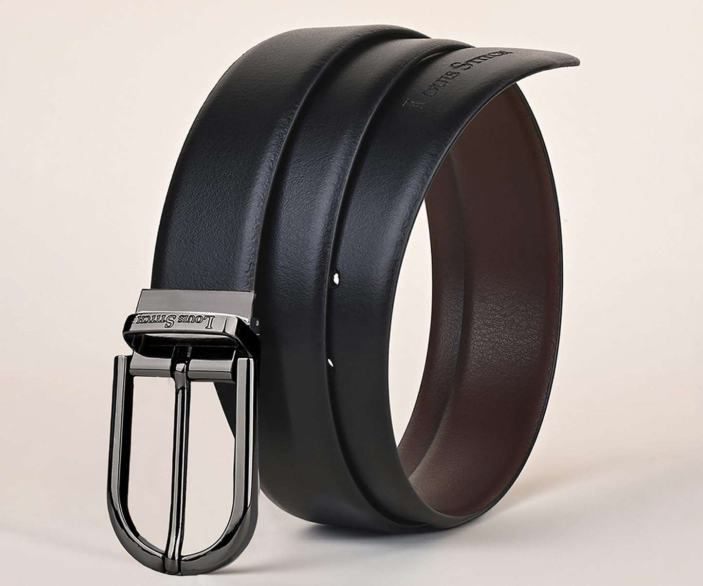 LOUIS STITCH Men's Italian Leather Reversible Belt 1.25 inch (35mm) Handcrafted Formal Waist Strap with Nickel Buckle Belt for Men Gents Boys (Black/Brown) (BE-SSGB) (Size-38) 3