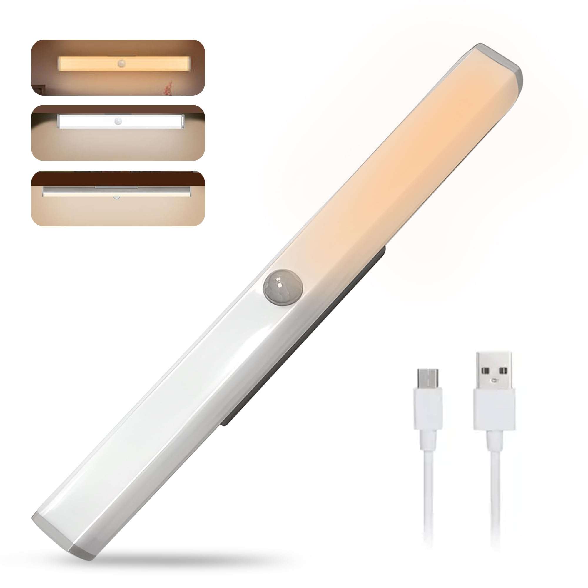 Nik case 1Y Warranty Wireless Cabinet Light,12 Inch Motion Sensor Led Light Under Cabinet Lighting Rechargeable Rotable Closet Light Dimming,3 Light Modes, (Cool White/Warm,White/Natural 1