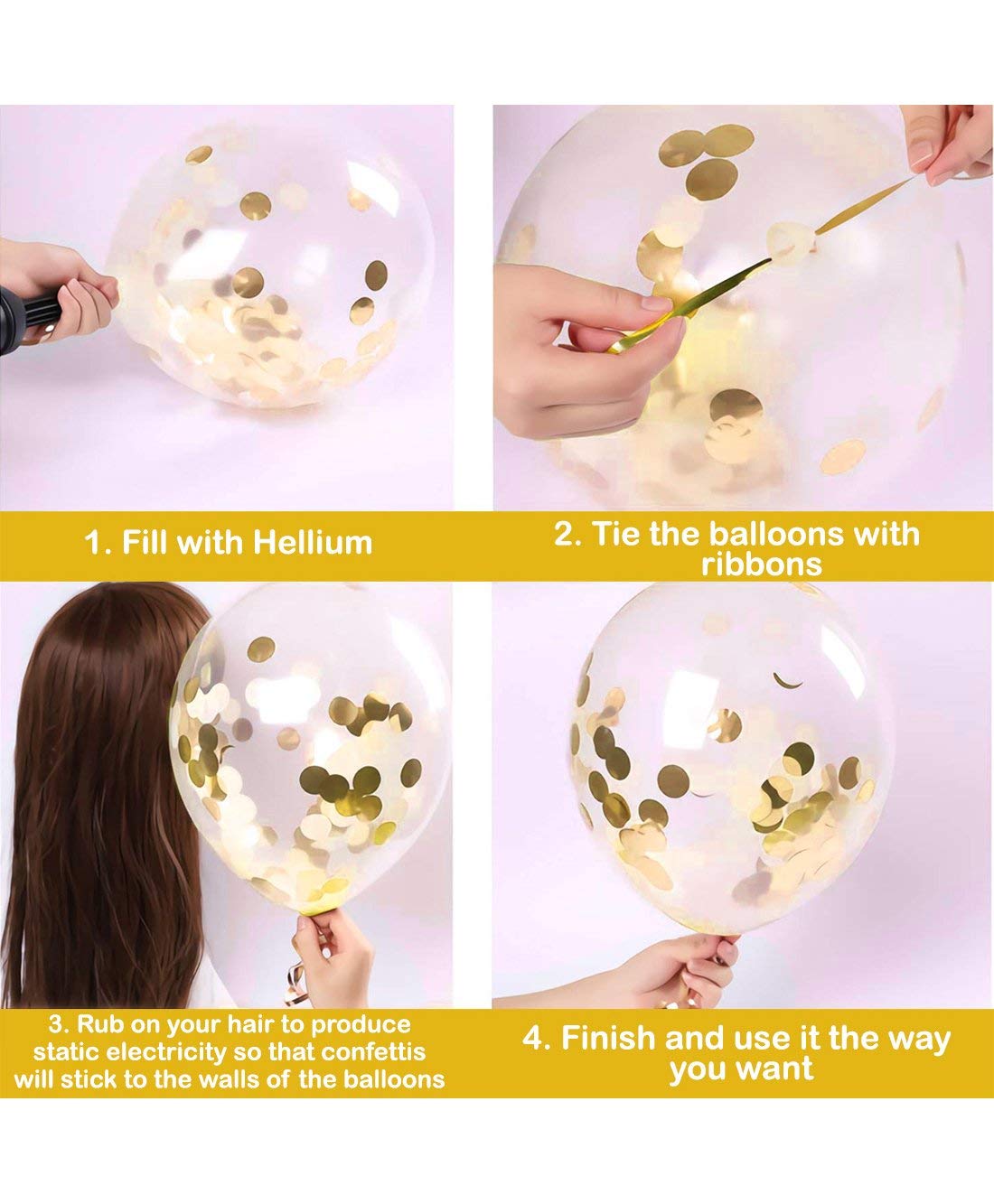 Latex & Confetti Balloons for Birthday Decoration Items for Girls/Balloons for Girl Birthday Party (30, Gold) 4