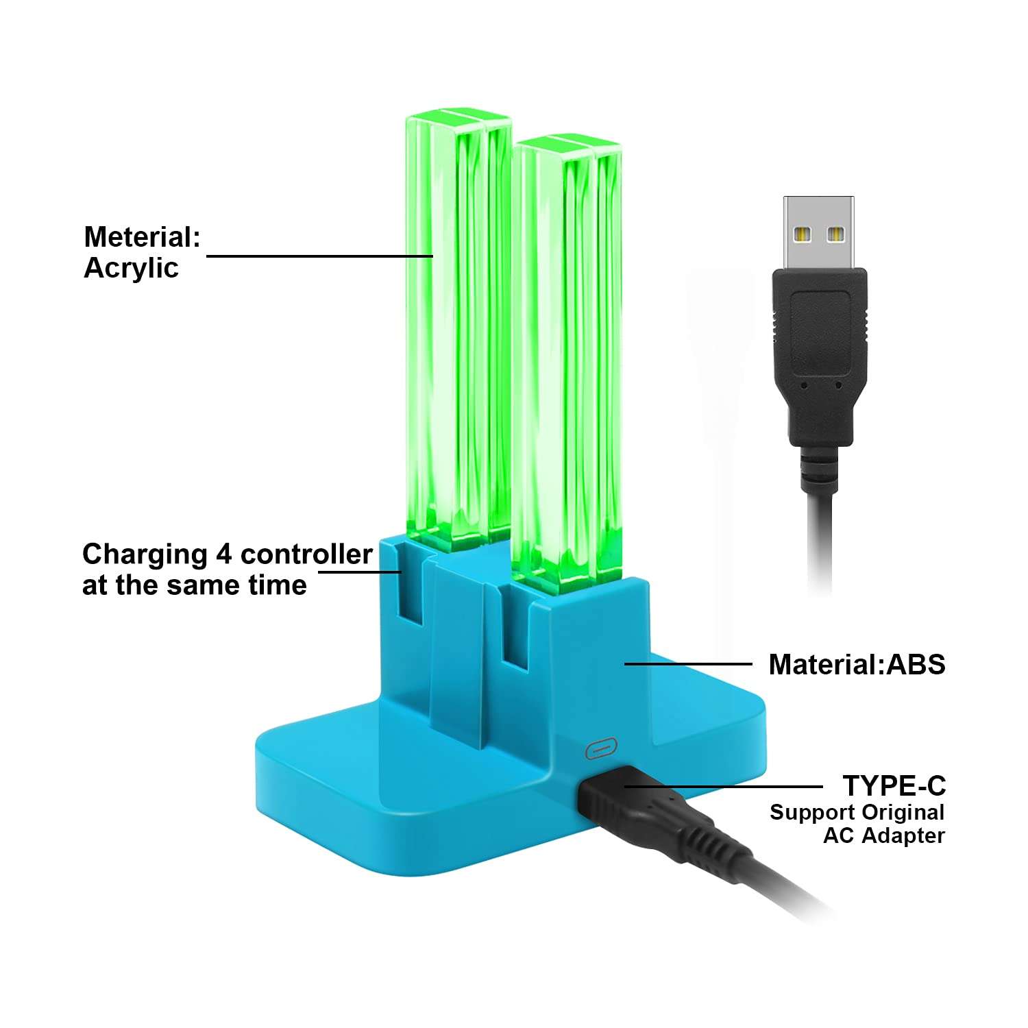 FastSnail Charging Dock Compatible with Nintendo Switch for Joy Con & OLED Model Controller with Lamppost LED Indication, Charger Stand Station Compatible with Joy Cons with Charging Cable (Blue) 3