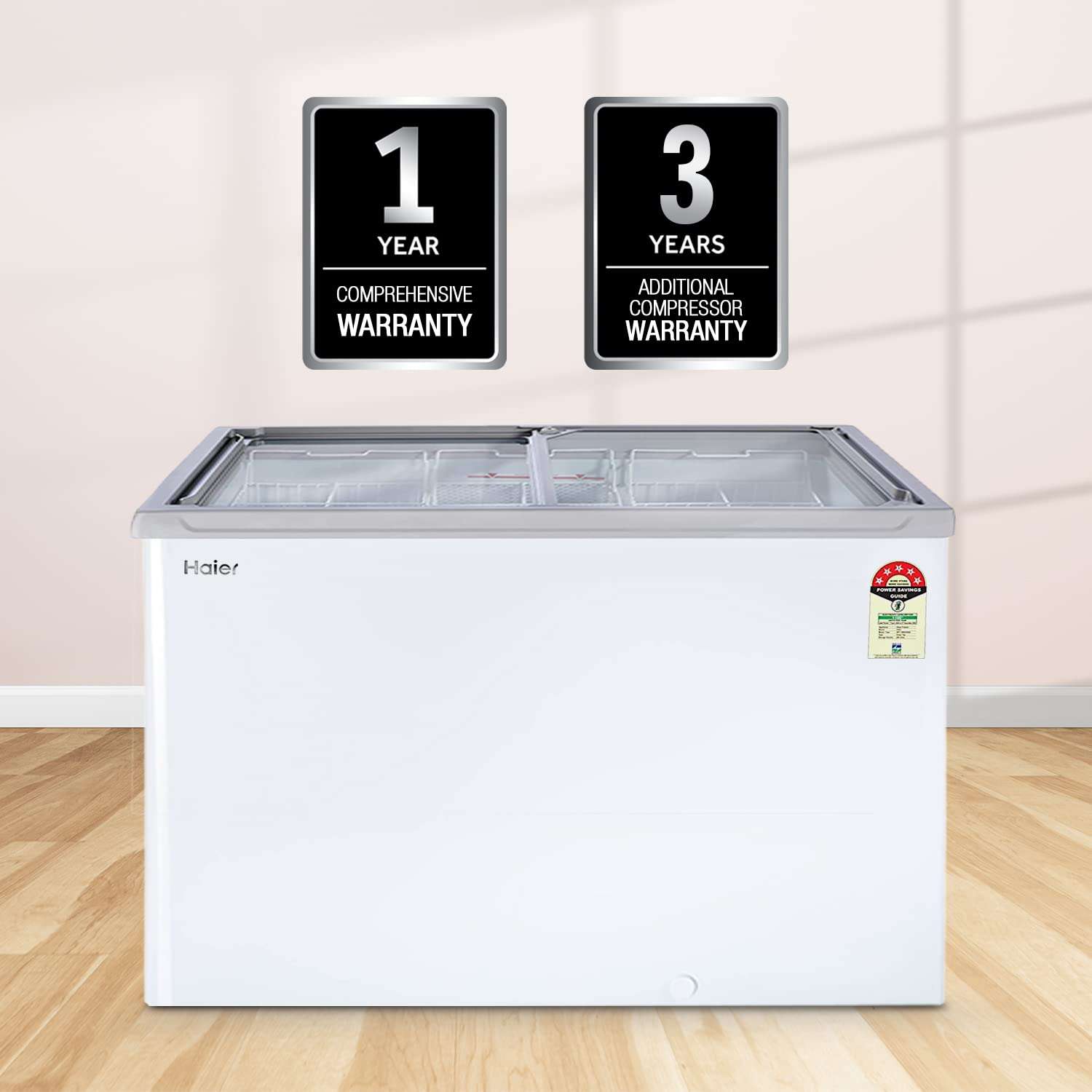 Haier HFC-300GM5-5 star rating double door Glass top model, With inside Metal liner, White 6
