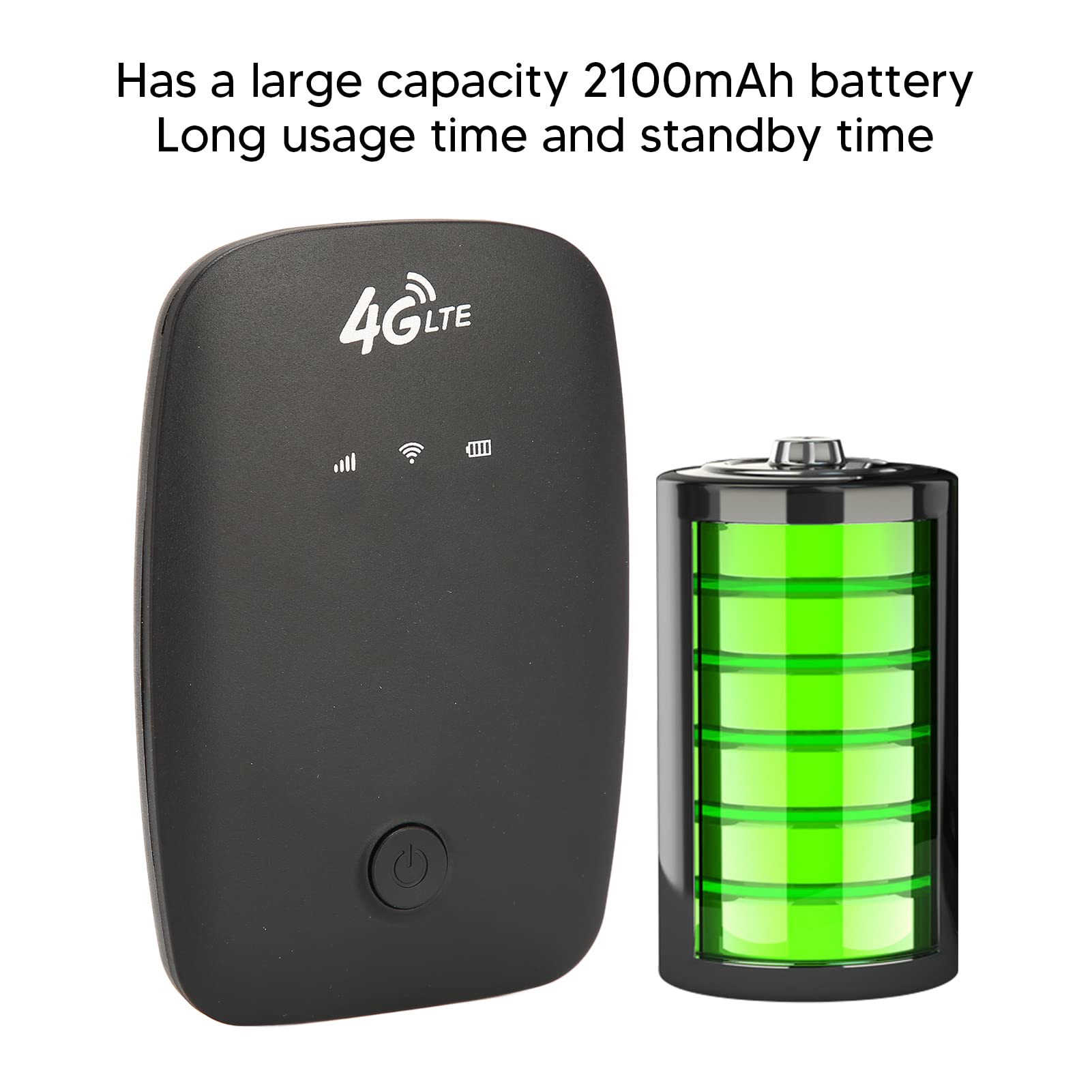 Mobile WiFi Hotspot, High Speed Internet Access Portable 4G WiFi Router 2100mAh Battery SIM Card Slot Black for Cell Phone 4