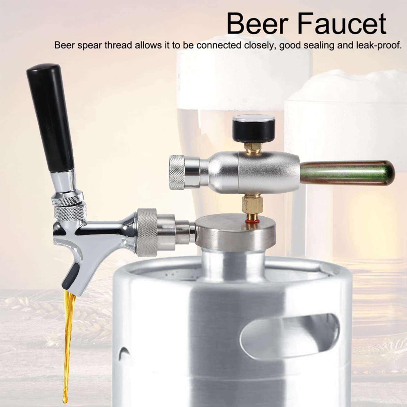 Stainless Steel Beer Spear Tap Dispenser Kit for 2L/3.6L/4L Mini Keg Growler with Premium Sealing, Quick Connection 3