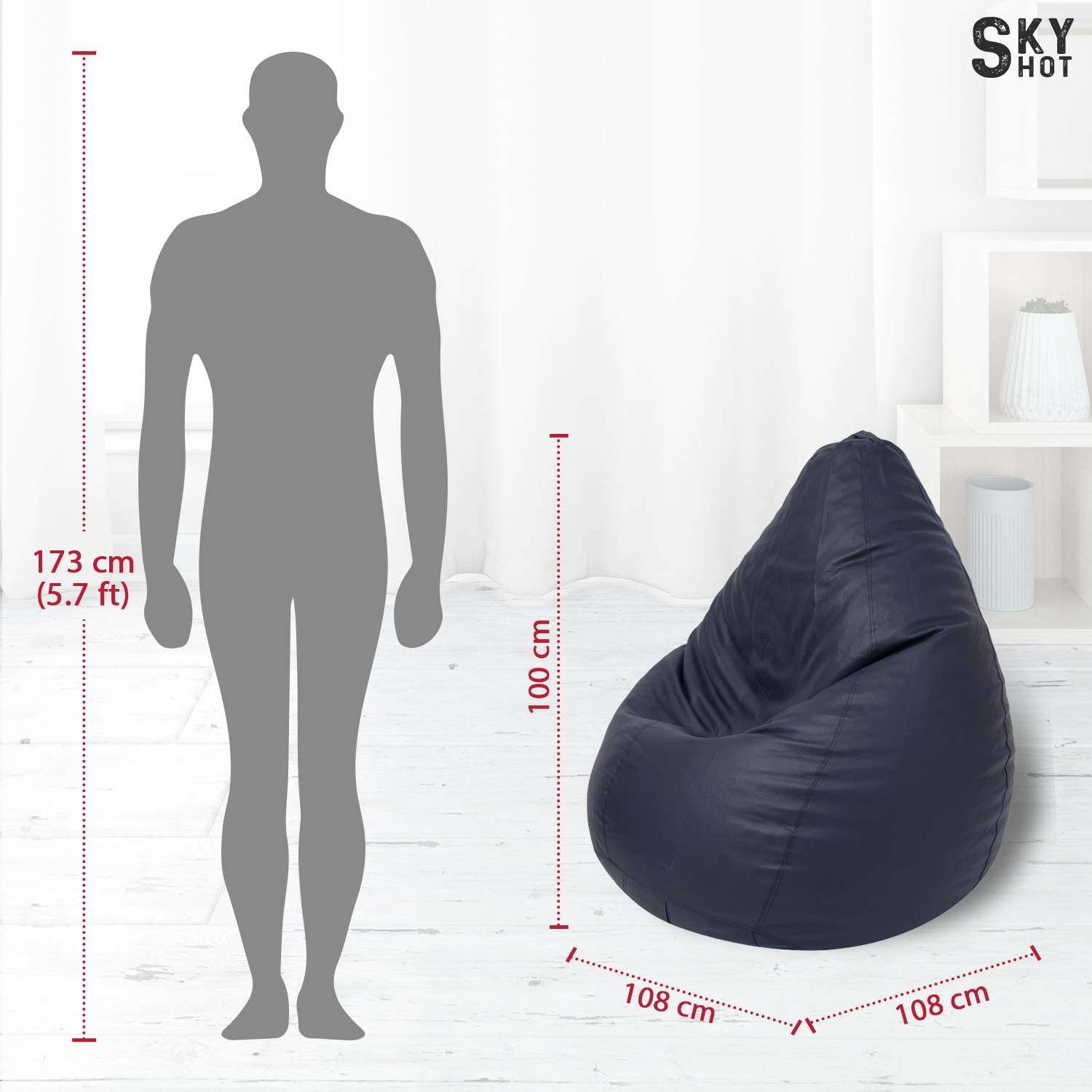 Skyshot Classic Bean Bag Filled with Beans/Fillers (XL, Navy Bue) 5