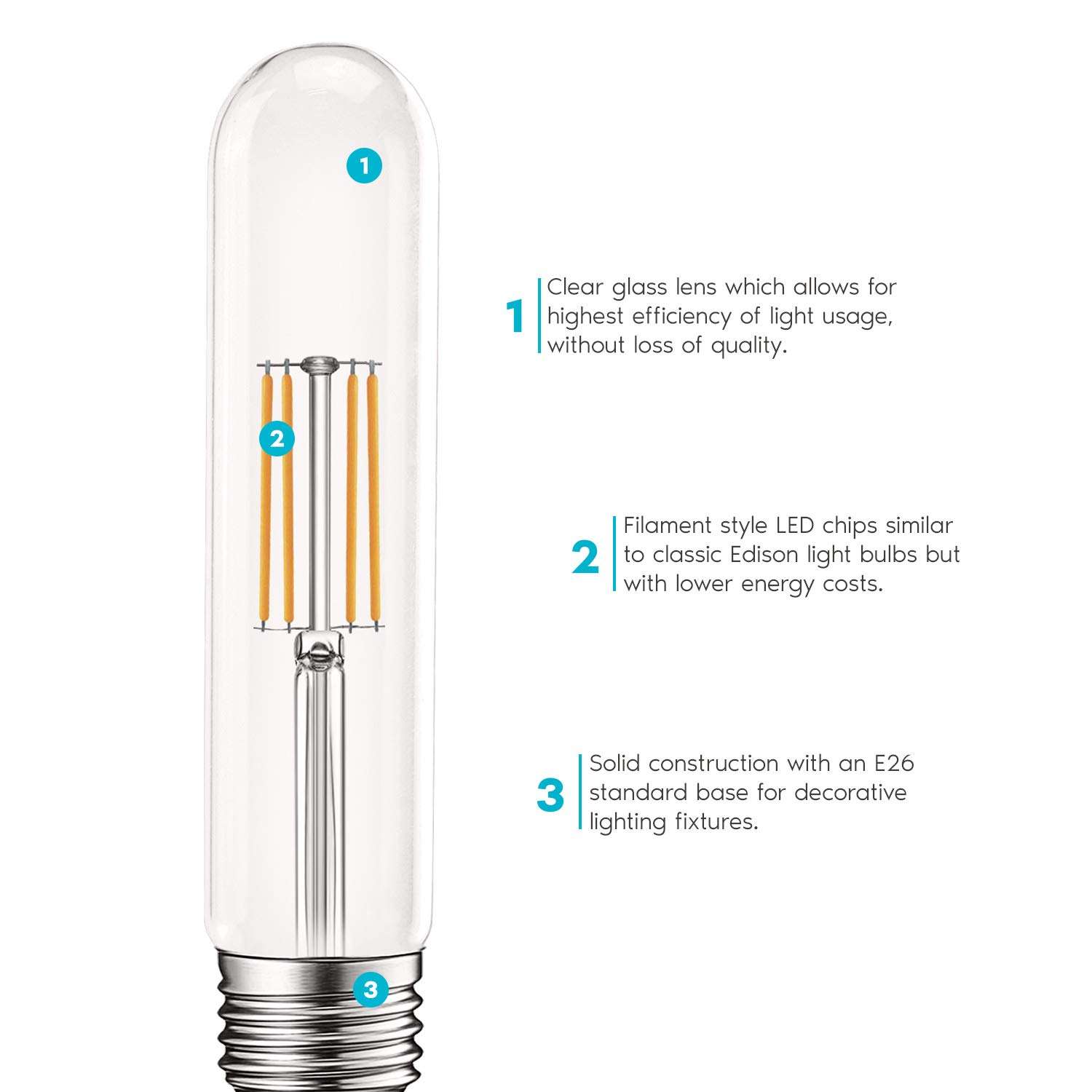 LUXRITE Vintage T9 LED Tube Light Bulbs 60W Equivalent, 2700K Warm White, 550 Lumens, Dimmable Edison Tubular Light Bulbs 5W, Clear Glass, LED Filament Bulb, UL Listed, E26 Standard Base (6 Pack) 5