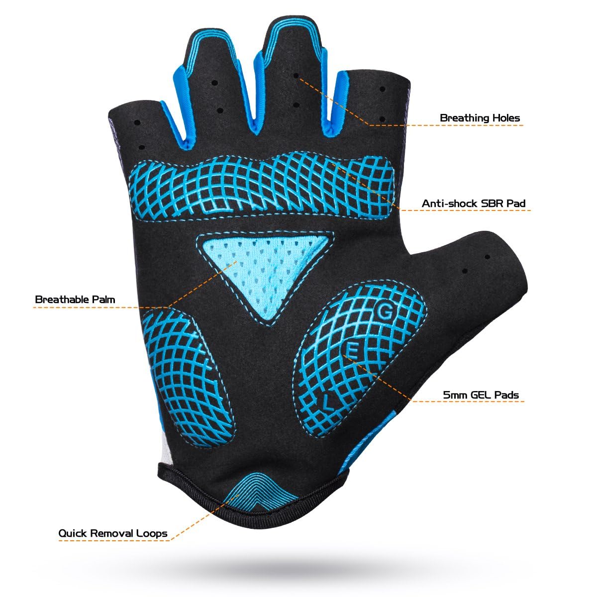 VMFTS Cycling Gloves Gel Pading Fingerless Sporting Glove for Weightlifting Racing Biking Climbing Parkour Running??Blue Large 3