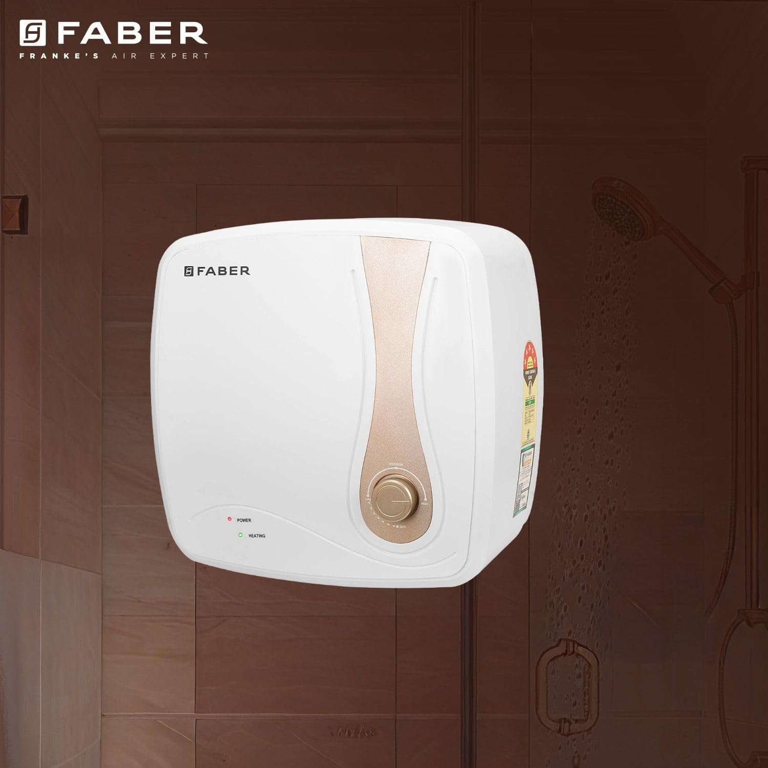Faber Helios 15L Storage Water Heater | 5★ BEE | Auto Cutout | Warranty:5Y Tank,2Y Element & Product|8 Bar| Glassline Coating | Anti-Leak | PP Body | 2000W (15L) 5