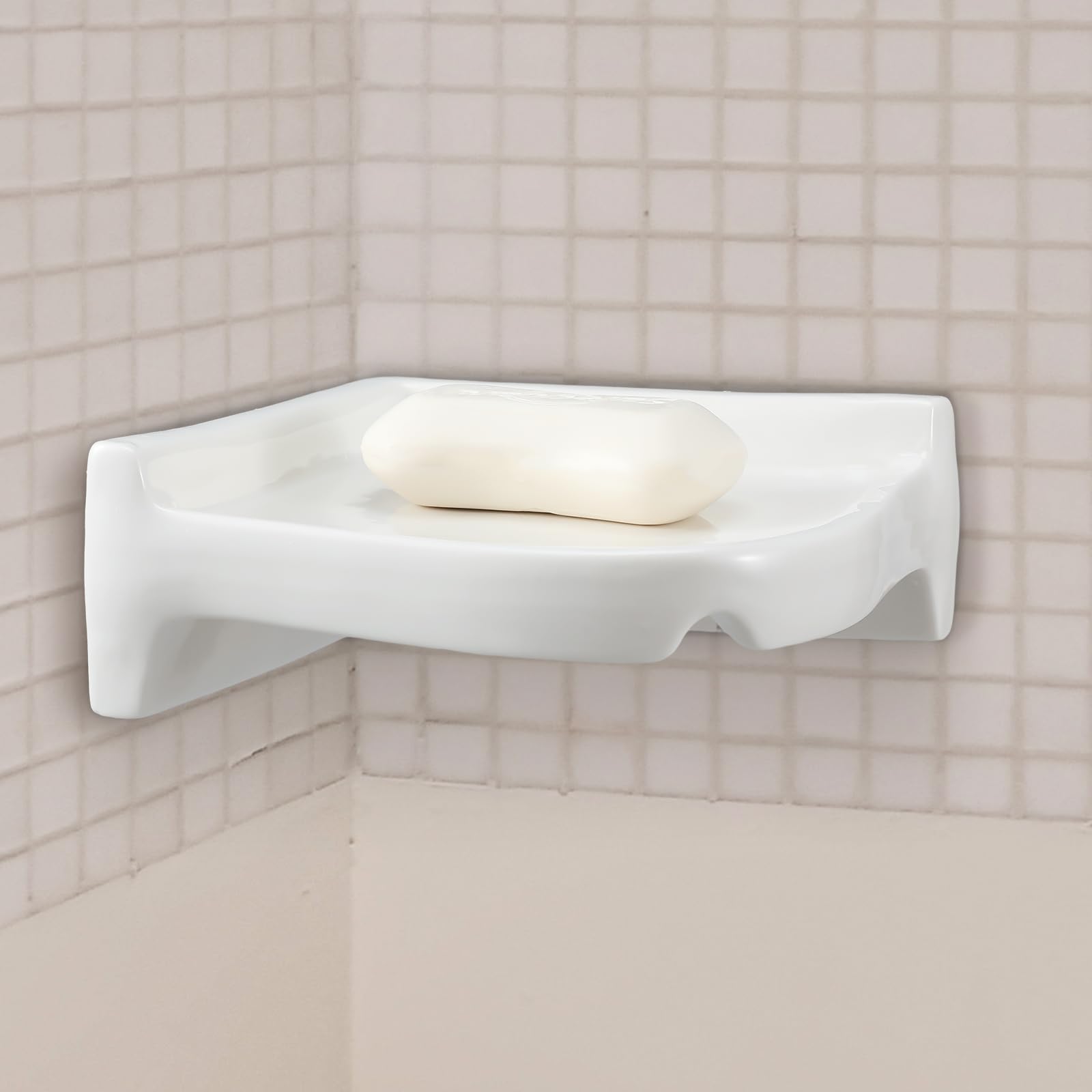 Honeydak 2 Pcs Ceramic Corner Soap Dish for Shower Wall Tile White Ceramic Soap Holder 7 x 7 x 2.5 Inches Wall Holder for Home Bathtub Bathroom Sink Shower 6