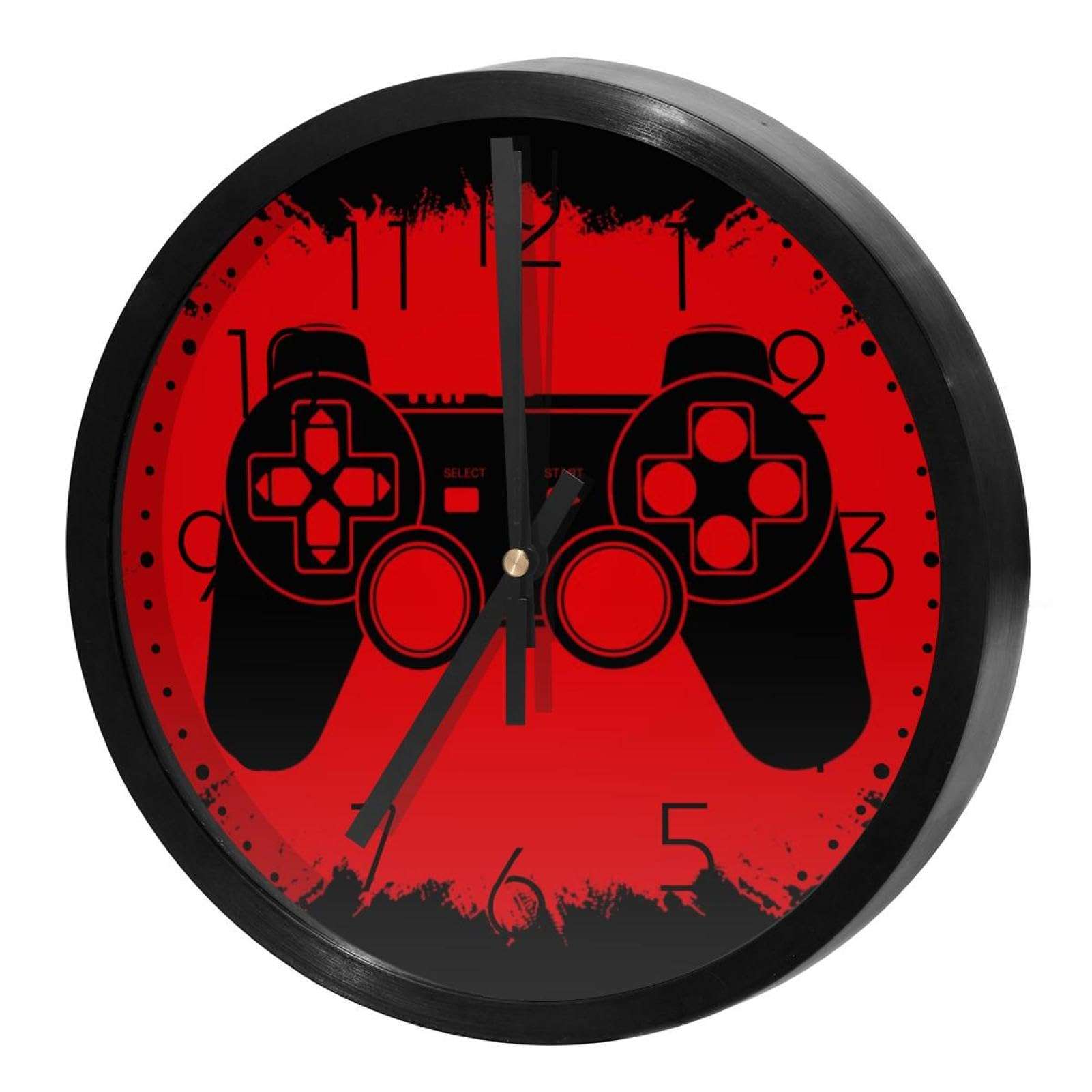 Game Joystick on Red Grunge Background Non-Ticking Wall Clocks, Battery Operated Silent Wall Clock for Bedroom Living Kitchen Office Home Art Decor 4