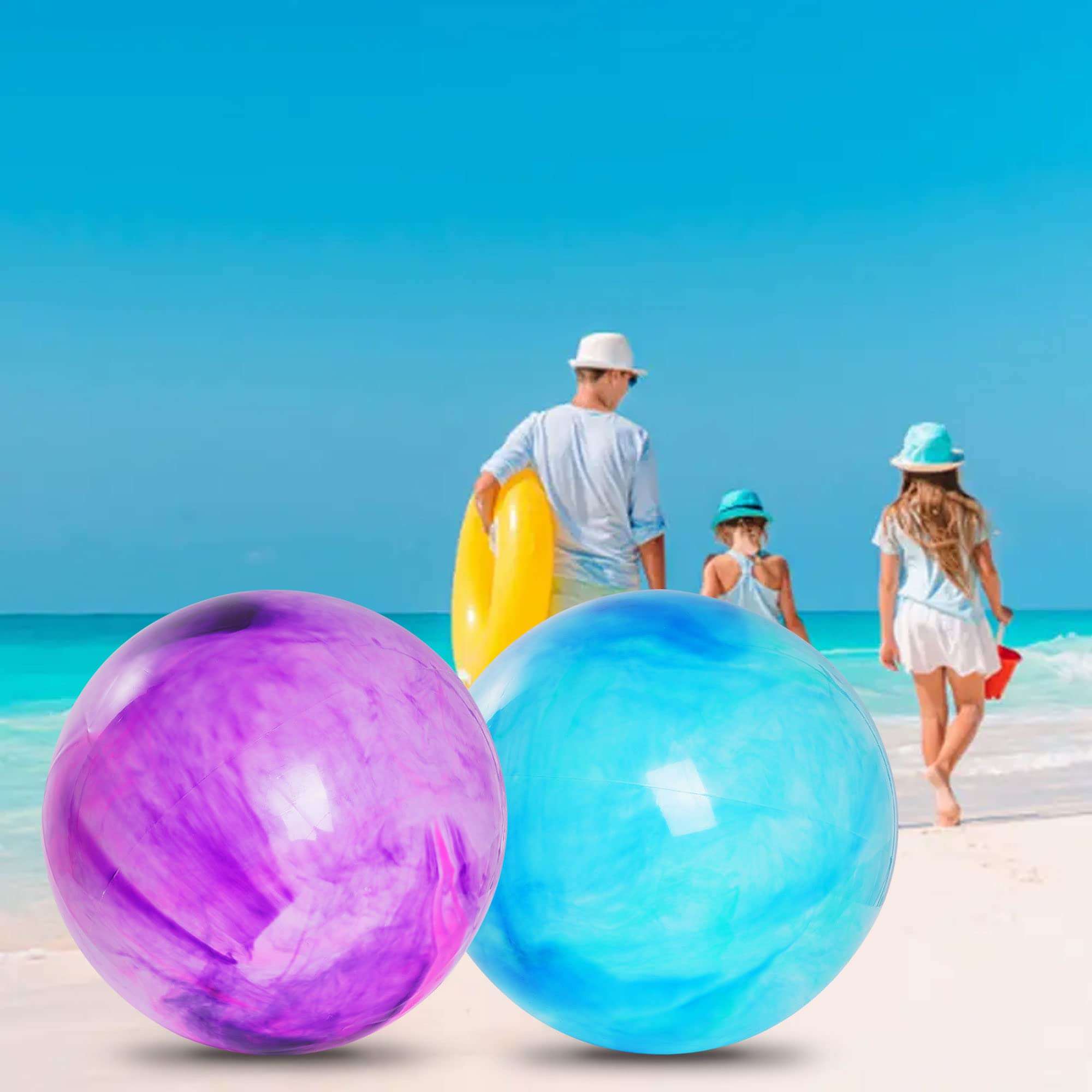 baotongle 2pcs 15 inches Marbleized Bouncy Balls Bouncing Balls with Pump for Pet Outdoor School Water(15inches, Blue and Purple) 4