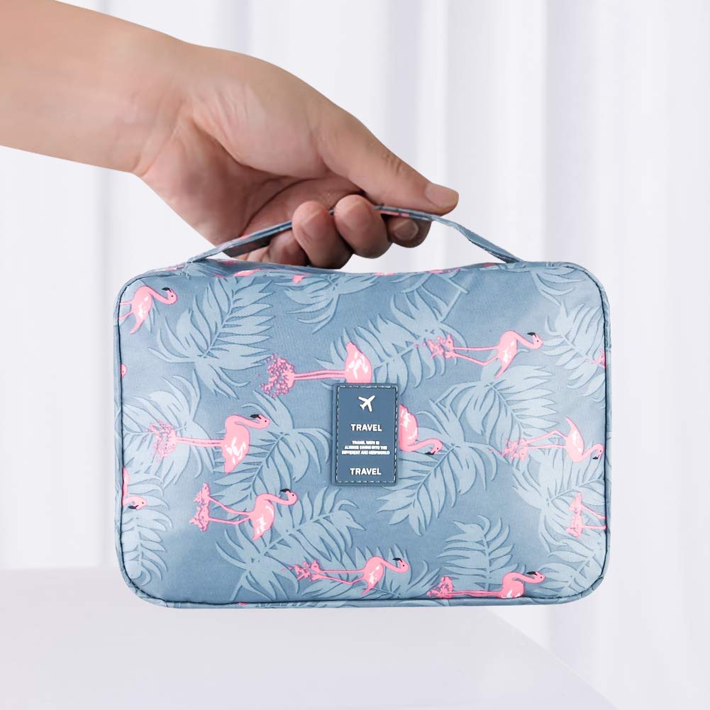 Blibly Waterproof Flamingo Hanging Travel Toiletry and Makeup Cosmetic Organizer Bag for Women (Light Blue, 10.6x7.3x3.3 Inch) 4