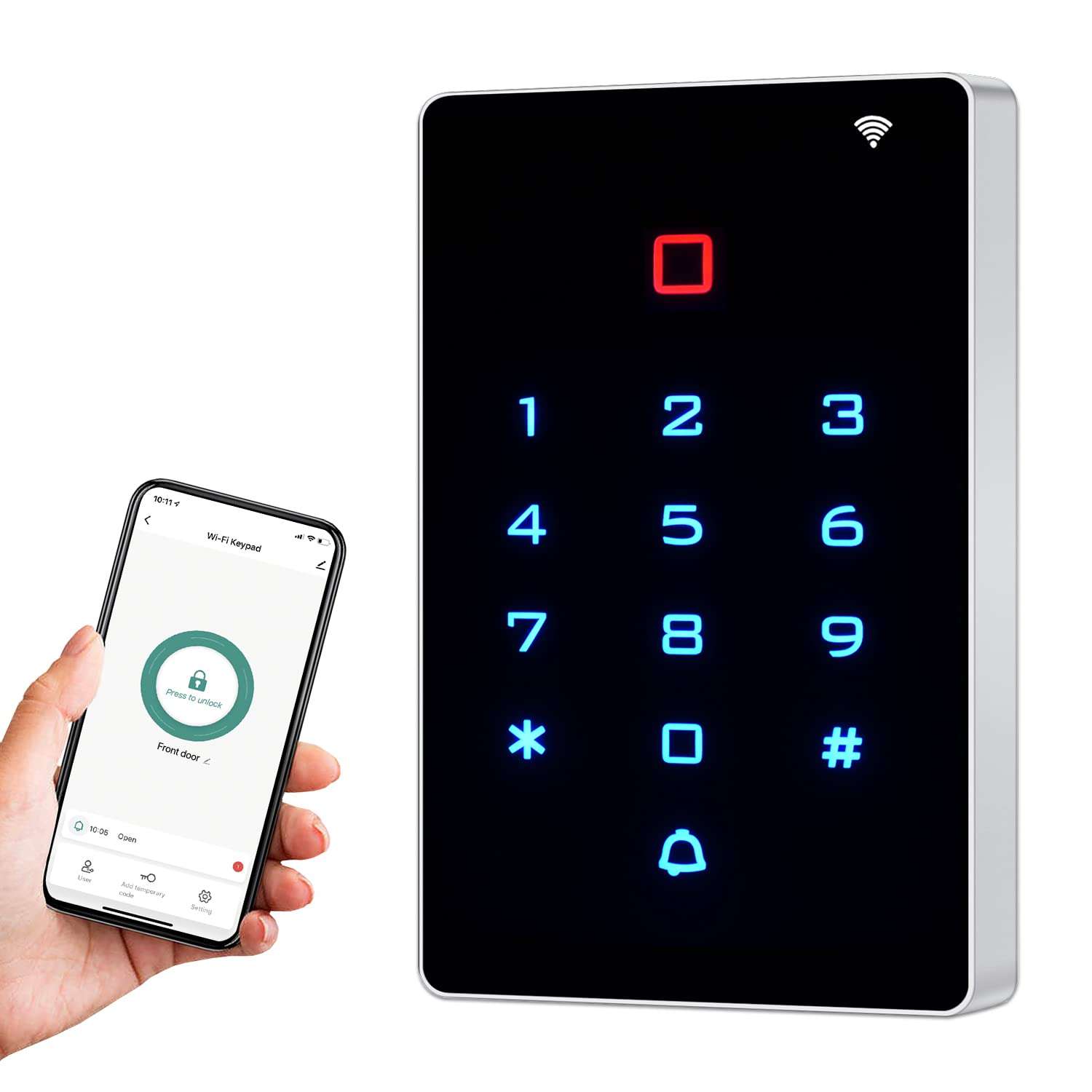 AMOCAM Wireless WiFi Access Control Keypad, Backlight Door Access Control System + 5PCS ID Keychains, Wiegand 26, Password Keypad for House Apartment, TUYA Wireless Entry Security Access Controller 1