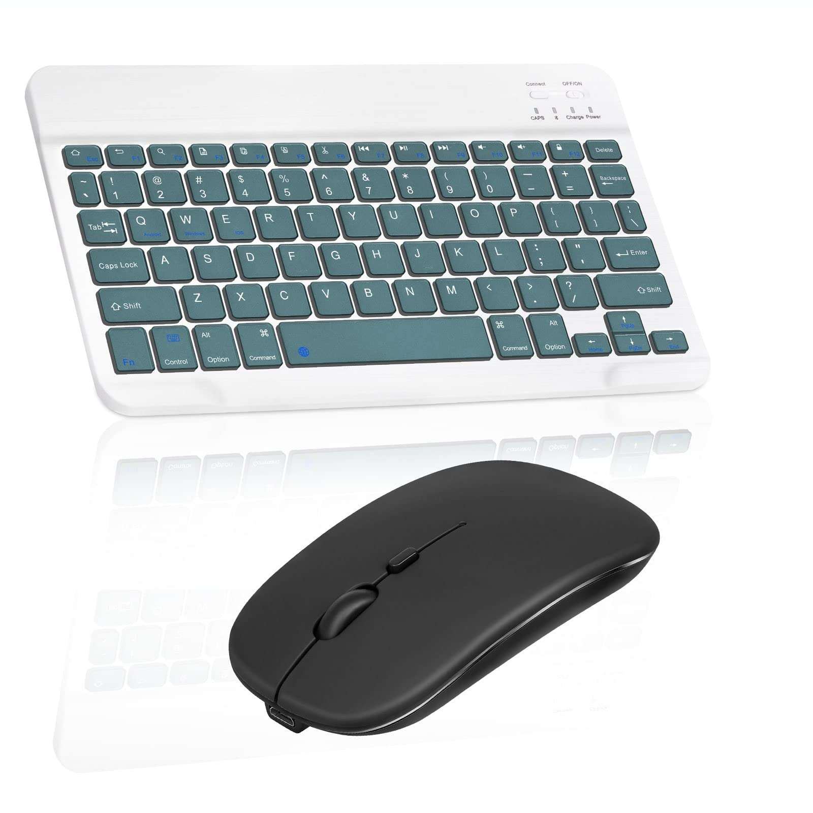 Rechargeable Bluetooth Keyboard and Mouse Combo Ultra Slim Full-Size Keyboard and Ergonomic Mouse for Ulefone Note 10 and All Bluetooth Enabled Mac/Tablet/iPad/PC/Laptop -Pine Green with Black Mouse 1