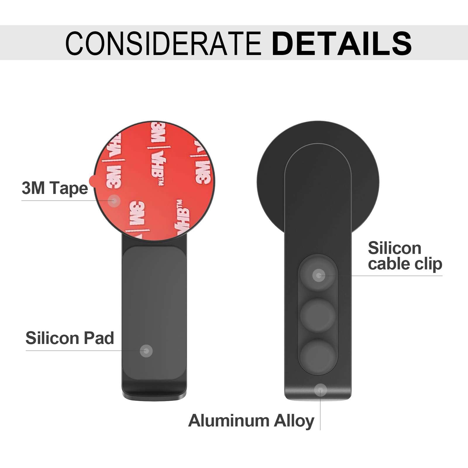 MAGDIGITEH Headphone Stand - 360 Degree Rotating Adhesive Under Desk Headset Holder with 2 Cord Holder Clips (Black) 5