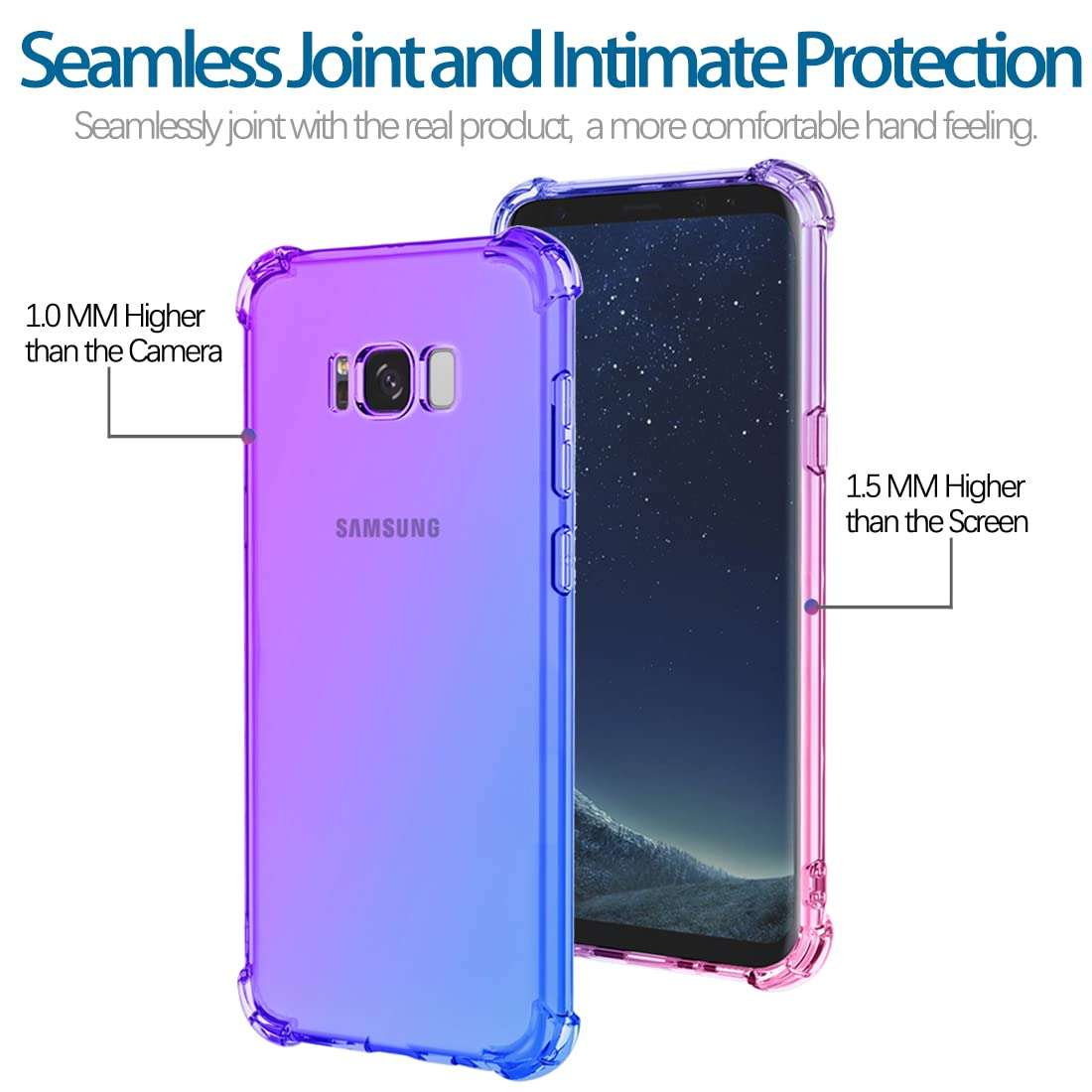 KOARWVC Case for Galaxy S8 Plus Case, Samsung S8+ SM-G955U Case, Crystal Clear Case Gradient Slim Anti Scratch TPU Shockproof Protective Phone Cases Cover for Samsung Galaxy S8 Plus (Purple/Blue) 2