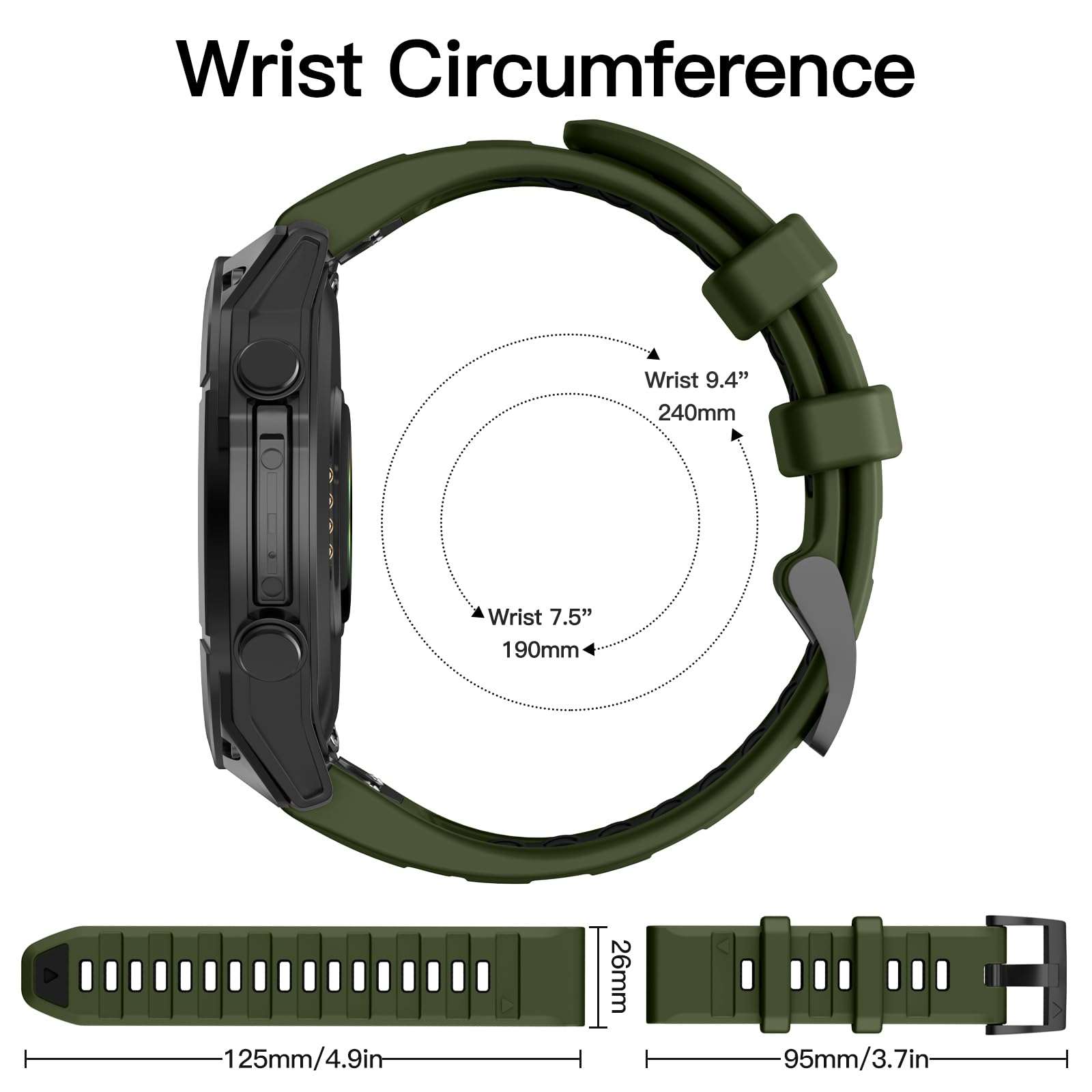 OVERSTEP Compatible with Fenix 8 51mm Watch Bands, 26mm Soft Siliocne Strap for Garmin Fenix 5X/Fenix 5X Plus/Fenix 6X/Fenix 6X Pro/Fenix 7X/Fenix 7X Pro Smartwatch(Army Green, Black) 5