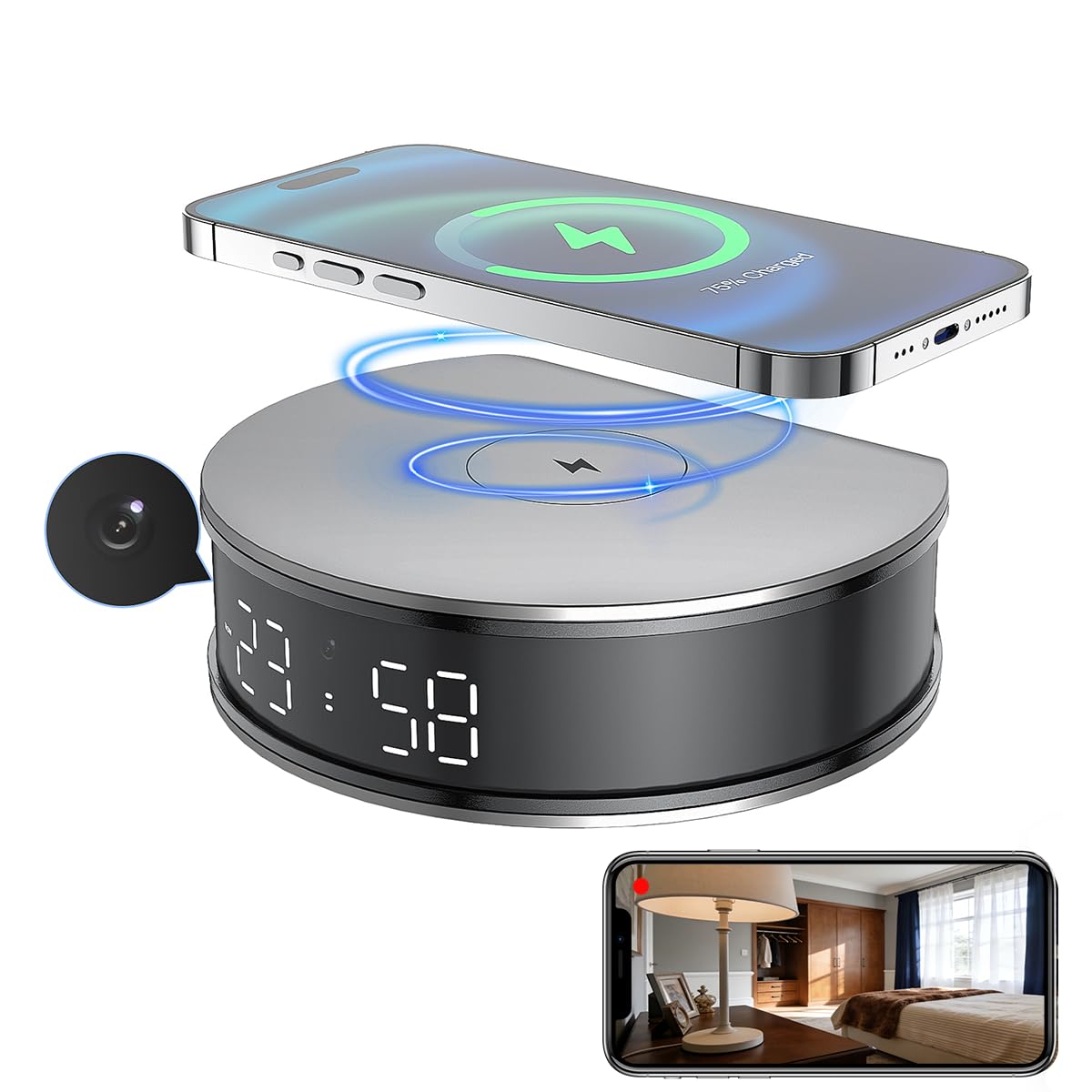 LIZVIE Hidden Camera Clock, Wireless Spy Camera 2.4G WiFi 1080P Full HD - Night Vision/Motion Detection Alarm/App Control/SD Storage/Nanny Cam for Home Security Indoor.