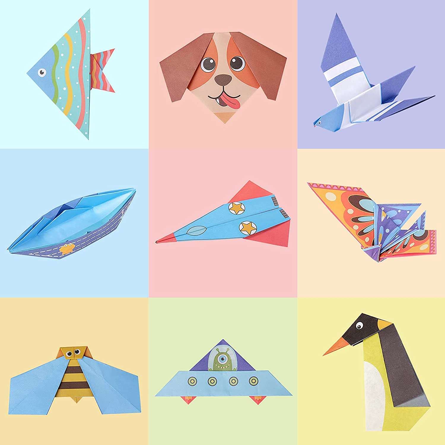 JELLYBABY 100 Pieces 50 Projects DIY Kit for Kids, 3D Origami Kit with Origami Book, Paper Size:7 in /18CM *7 in /18CM, Art Activity, Craft Materials, Birthday Return Gifts for Kid 5-12 Years, 100 Sheets 6