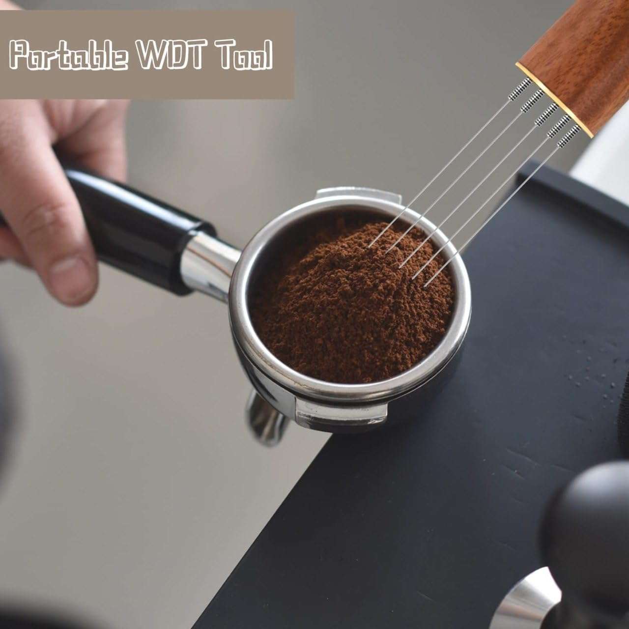 DZOPE Espresso Coffee Needle Stirrer Pin Tamper – 5 Stainless Steel Needles (0.4mm) with Natural Ebony Wooden Handle & Stand for Perfect Espresso Stirring and Distribution 4