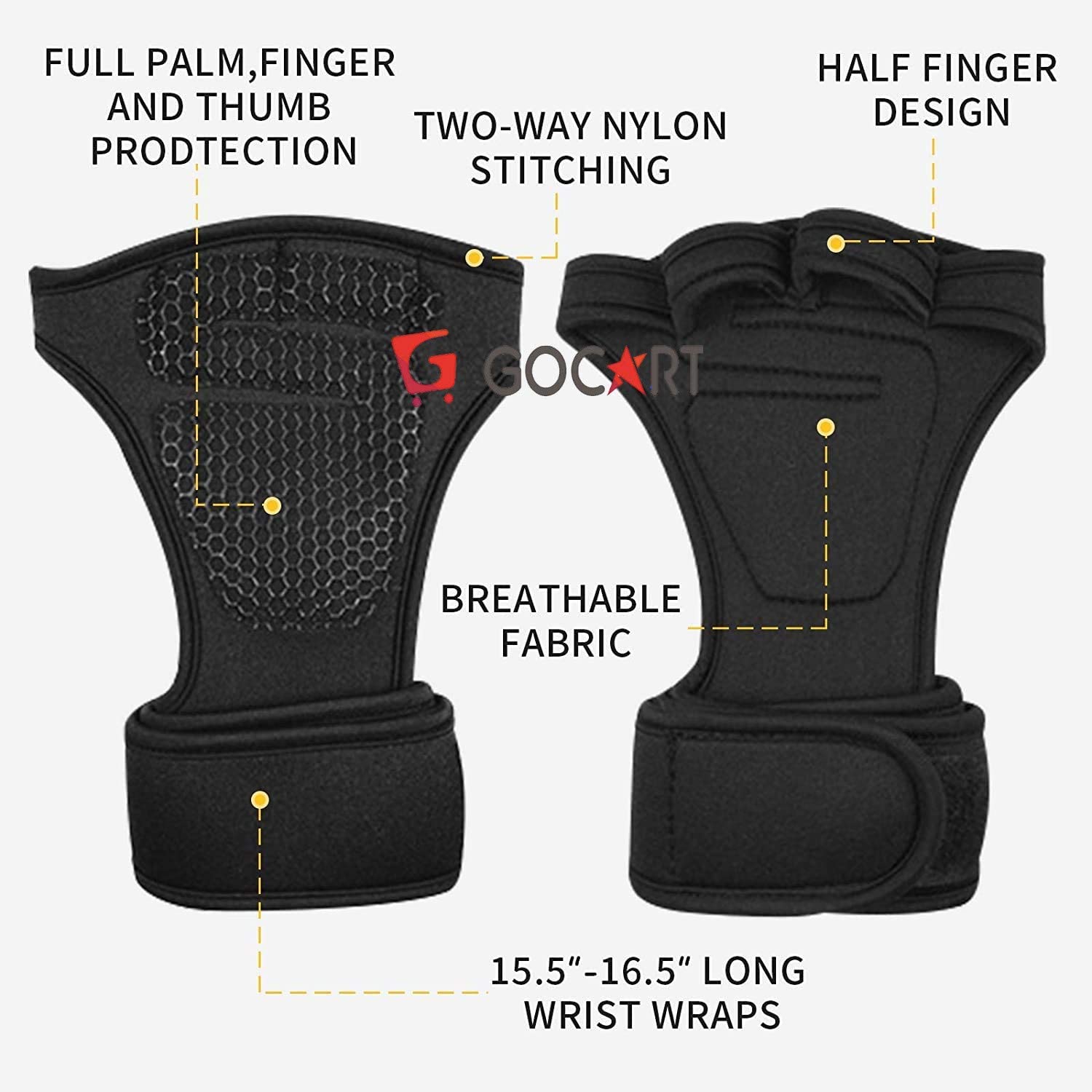 GOCART WITH G LOGO Weight Lifting Gloves with Wrist Wrap Supports, Full Palm Protection and Extra Grip(Black) 4