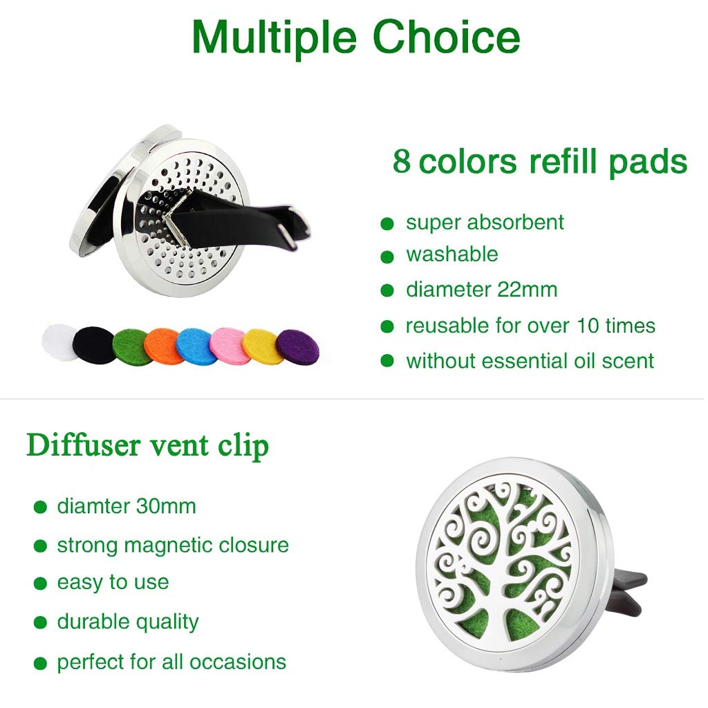 JAOYU Aromatherapy Car Diffuser Vent Clip - Essential Oil Car Diffuser Stainless Steel Locket with 8Pcs Felt Pads 5