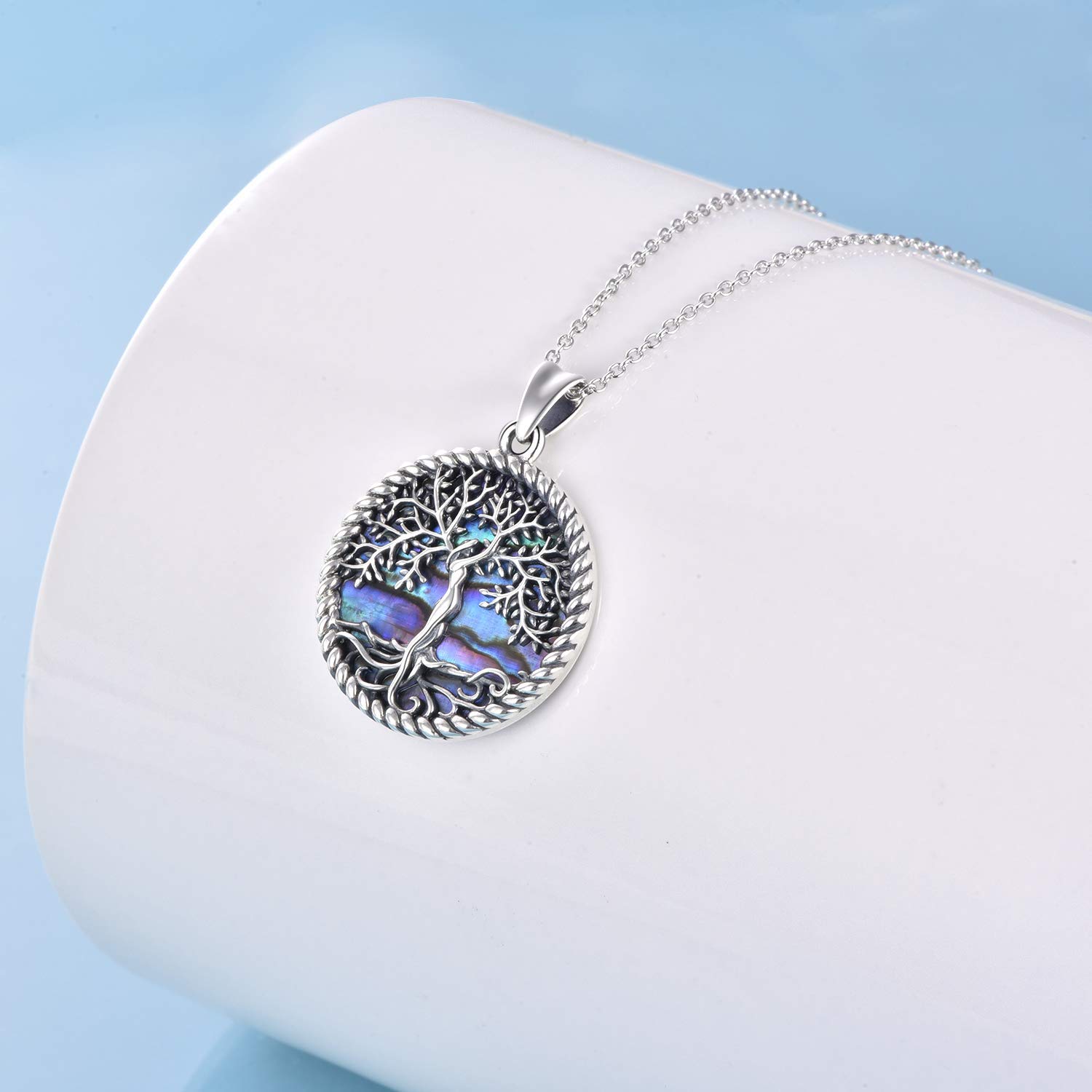 ONEFINITY Tree of Life Jewelry Set Sterling Silver Tree of Life Necklace Abalone Shell Tree of Life Earrings Bracelet for Women Jewelry 3