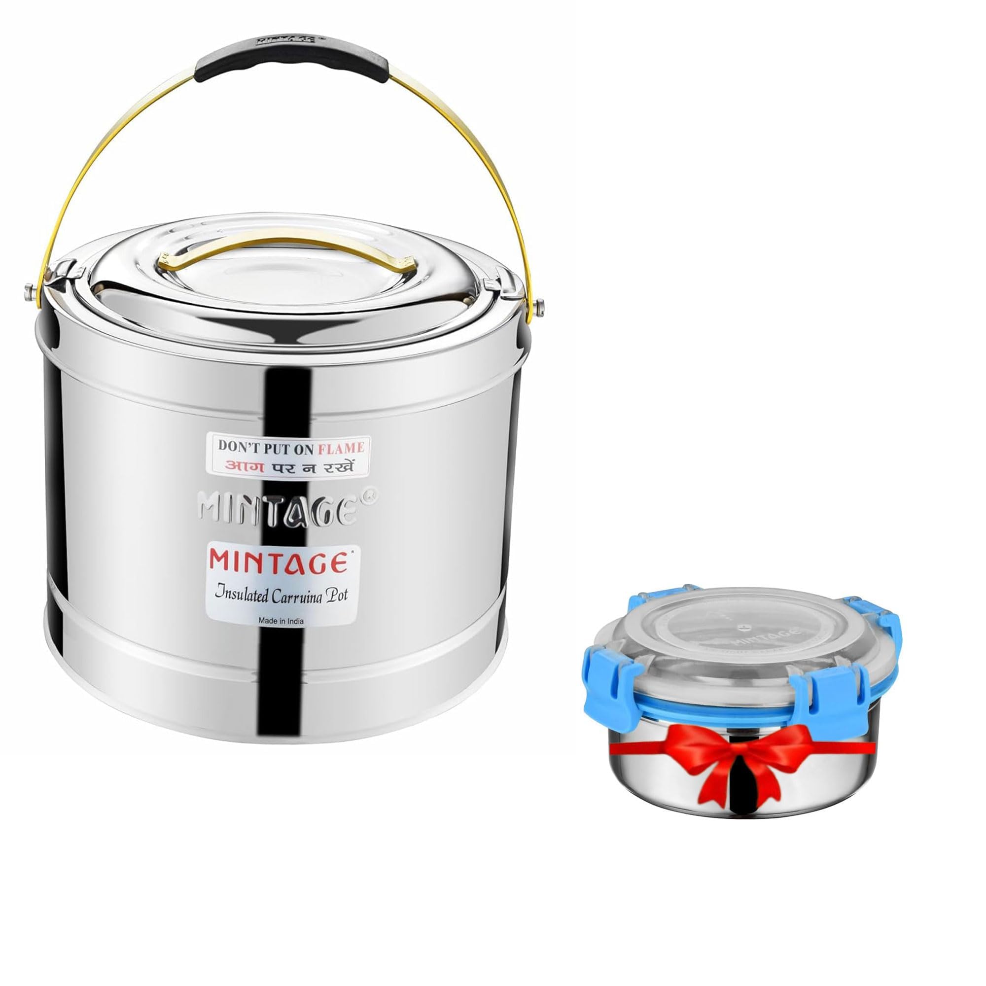 Mintage Stainless Steel Sambar Pot 5L with Free 200ml Leakproof Lunch Box Insulated Hot Pot Casserole for Cooking Durable Container Ideal for Indian Cooking Hotel Restaurant Canteens Travel Picnic 1