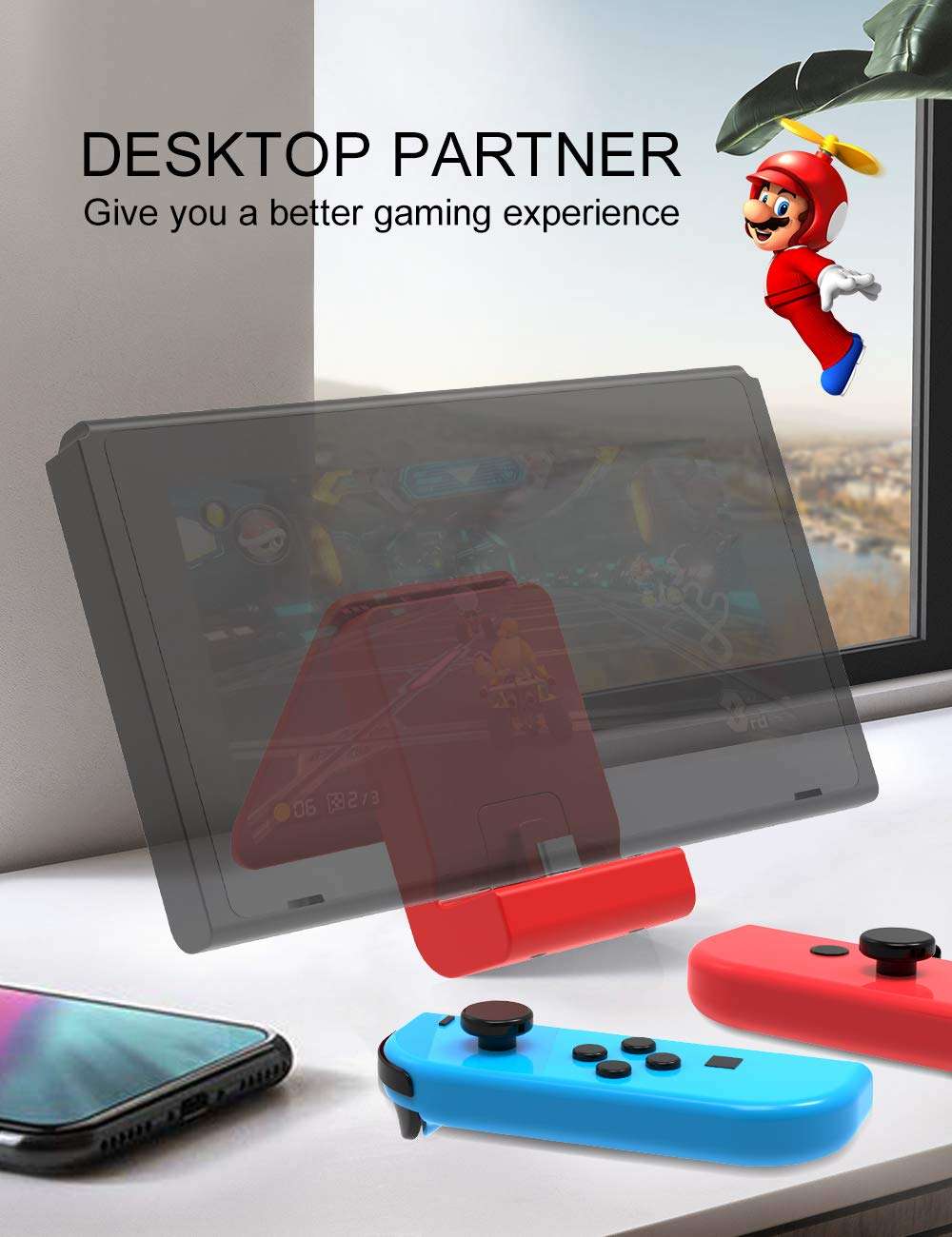 Switch Stand for Nintendo,Charging Dock for Nintendo Switch and Nintendo Switch Lite/OLED, Portable Switch Adjustable Charging Stand with USB Type C Charger Port & USB C Charging Cable(Red) 6