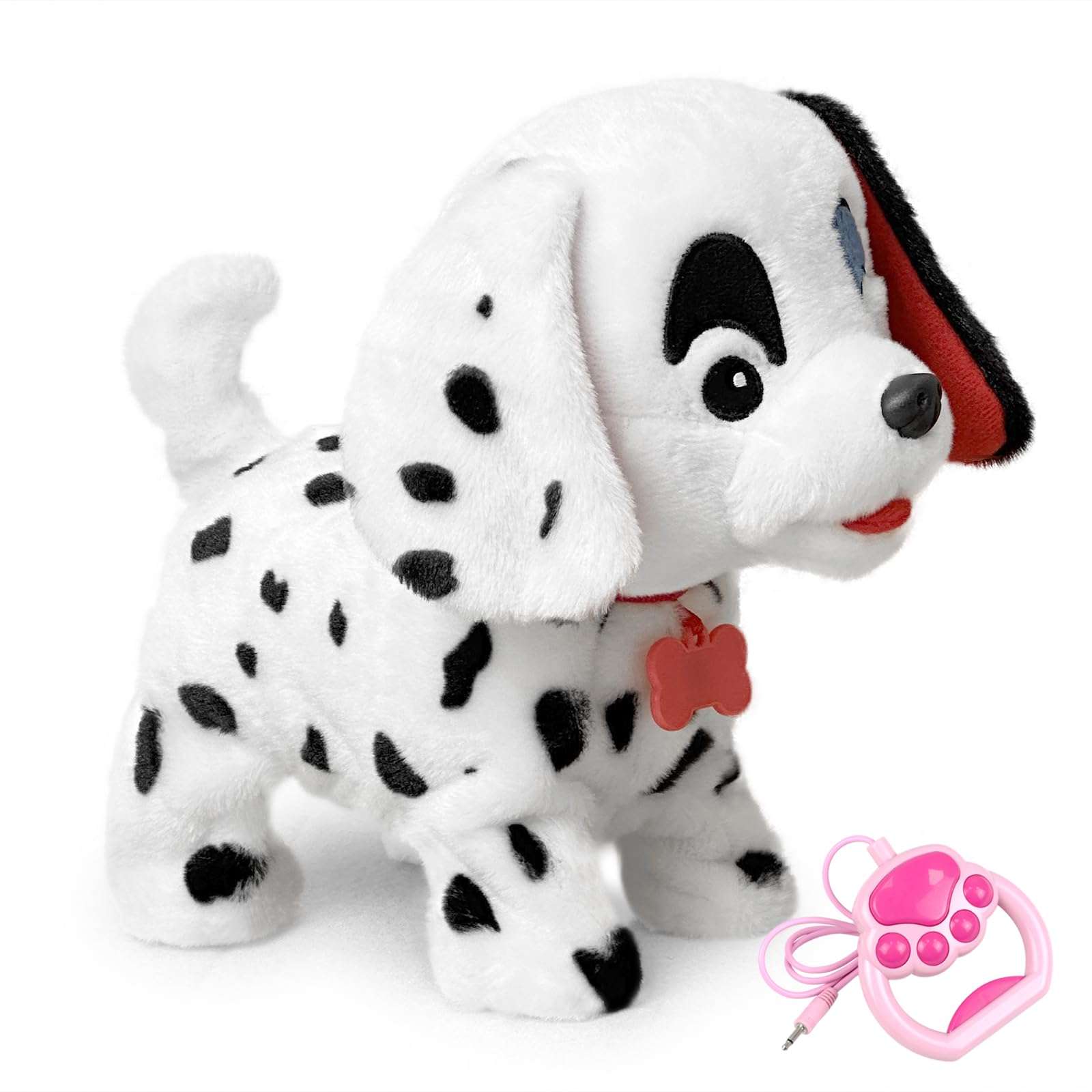 YH YUHUNG Walking Dalmatian Puppy with Remote Control Leash - Realistic Barking, Wagging Tail, and Head Nodding Actions - Interactive Plush Toy Electronic Pet Dog for Kids 1