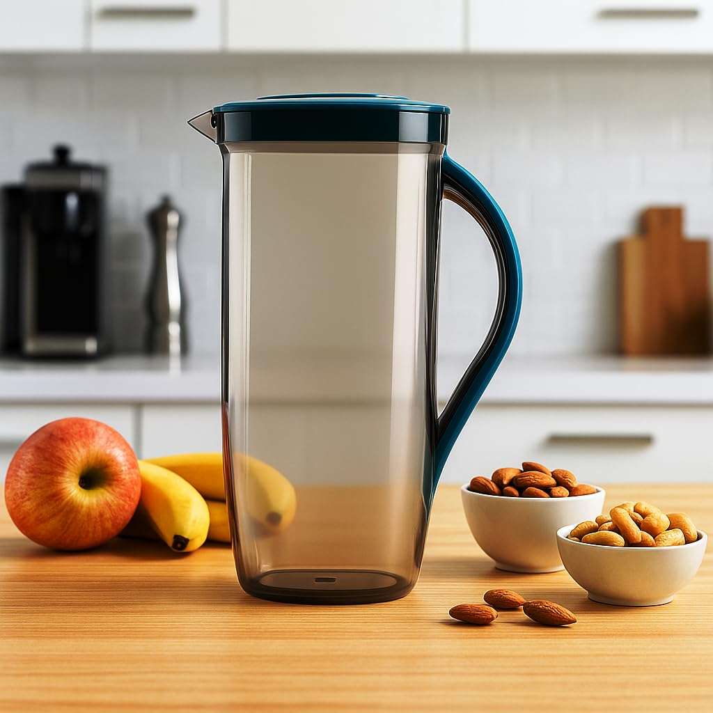 Plastic Water Jug 1.5 Liter for Fridge | Leak Proof Plastic Water Pitcher with Lid & Handle | Food Grade Lightweight Water Jug for Home, Kitchen, Dining Table & Office Use (Green LID) 3