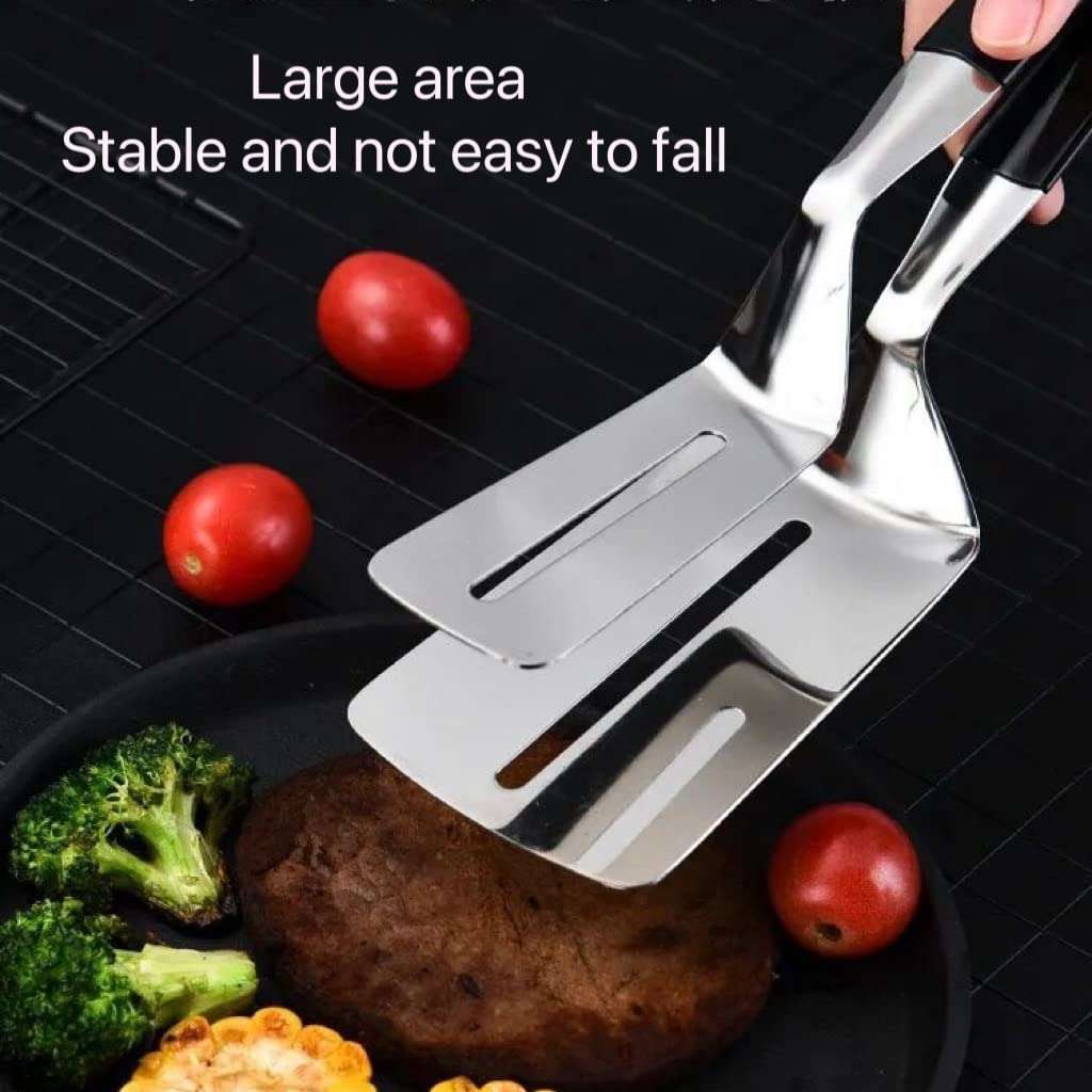 Jrsoul He Kitchen Cooking Tongs,Big Size Spatula Tong 12 Inch Multifunctional Stainless Steel Barbecue Clamp Food Flip Shovel Clip for Steak Fish Bread Hamburger BBQ Frying Pancake Pies Pizza 4