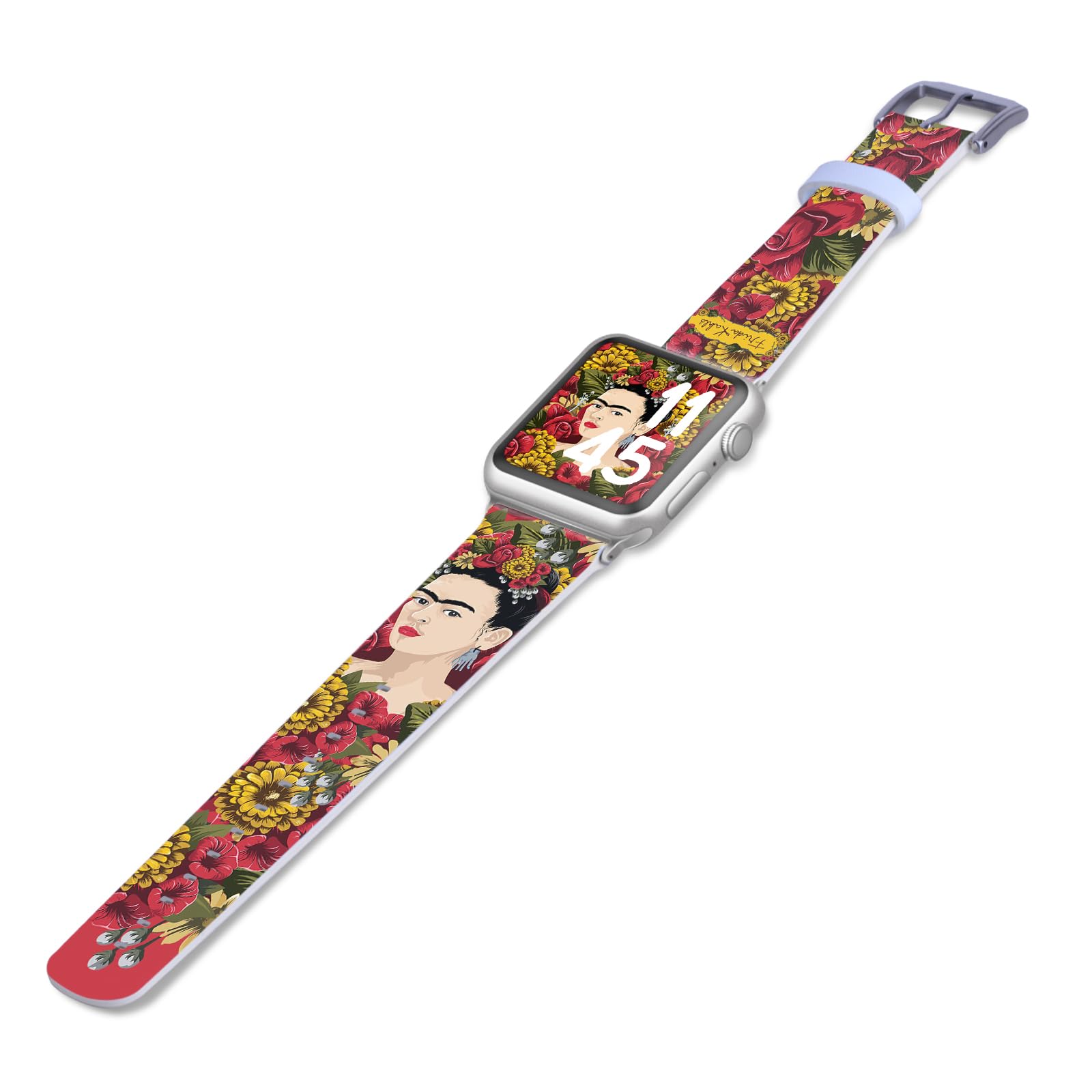 Head Case Designs Officially Licensed Frida Kahlo Portrait Pattern Floral Genuine Leather Watch Strap Compatible with Apple Watch 38/40/41mm 3
