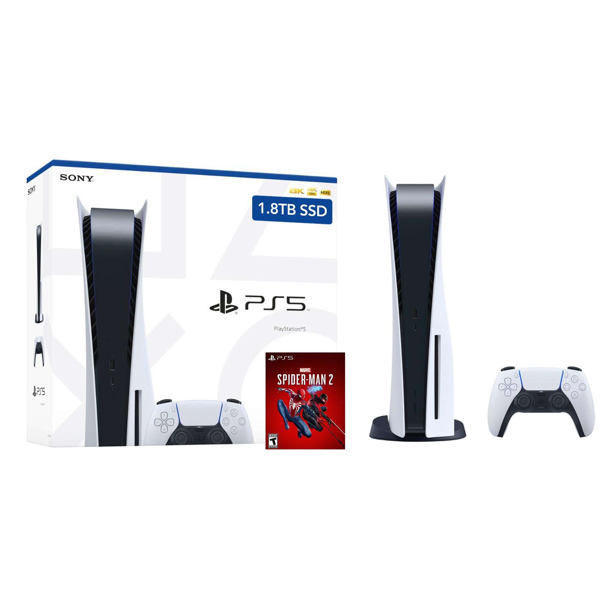 PlayStation 5 Enhanced Storage 1.8TB Disc Version Console - PS5 Disc Console with 1.8TB Ultra-High Speed PCIe Gen 4 NVNe SSD, DS Controller, Case, White, with Spider-Man2 Voucher [video game] [video game] [video game] [video game] [video game] 2