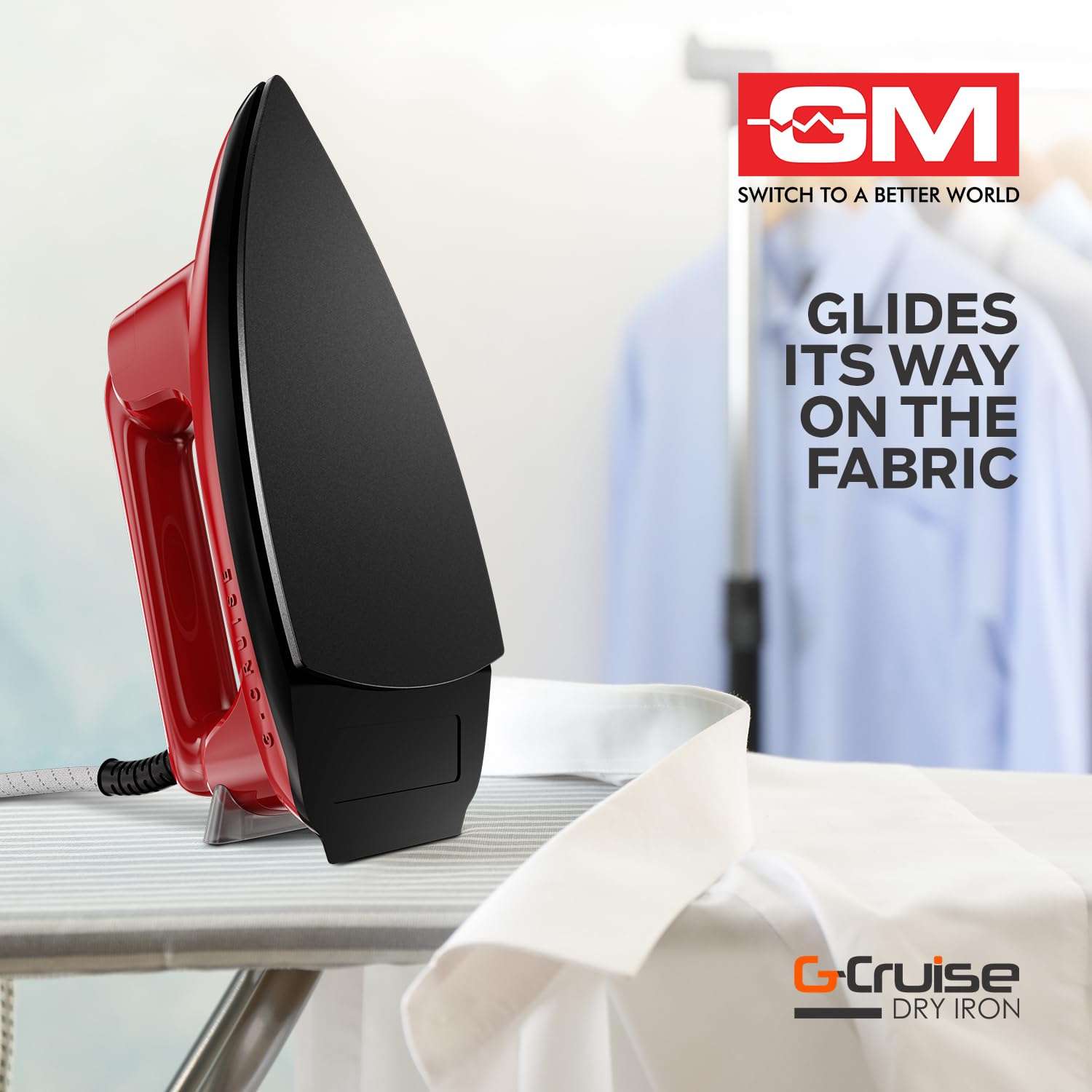 GM G-Cruise 1000 Watt Dry Iron Press with Dual Layer German Technology Non-Stick Coating | Thermostat Control to Easily Iron All Type of Clothes | 360° Swivel Cord - Red 6