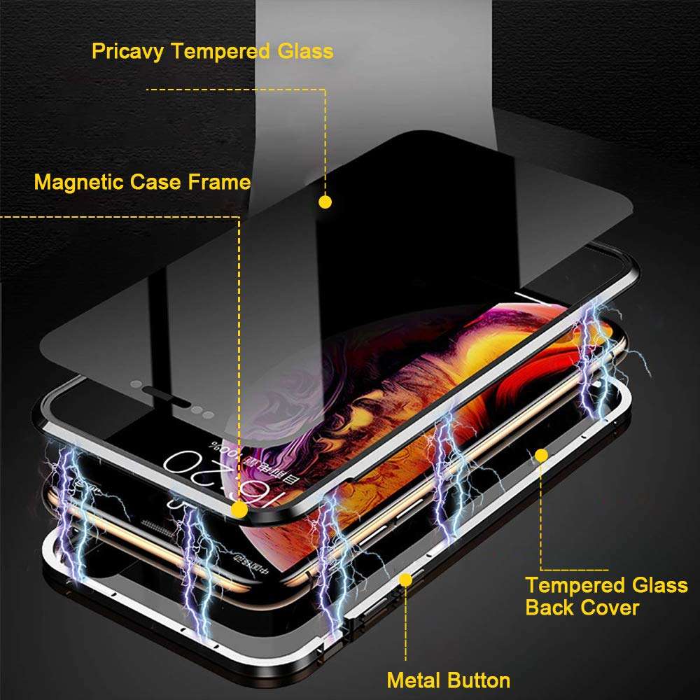 TraCa Magnetic Case for iPhone 11, Anti Peeping Magnetic Privacy Adsorption with Clear Double Sided Tempered Glass 360 Full Protective Compatible with Apple iPhone 11 Silver 3