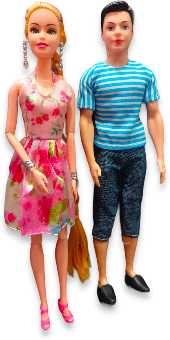 Barodian's 2 Happy Couple Dolls for Kids - Multicolor, Foldable Arms & Legs, Plastic Toy Figures 1