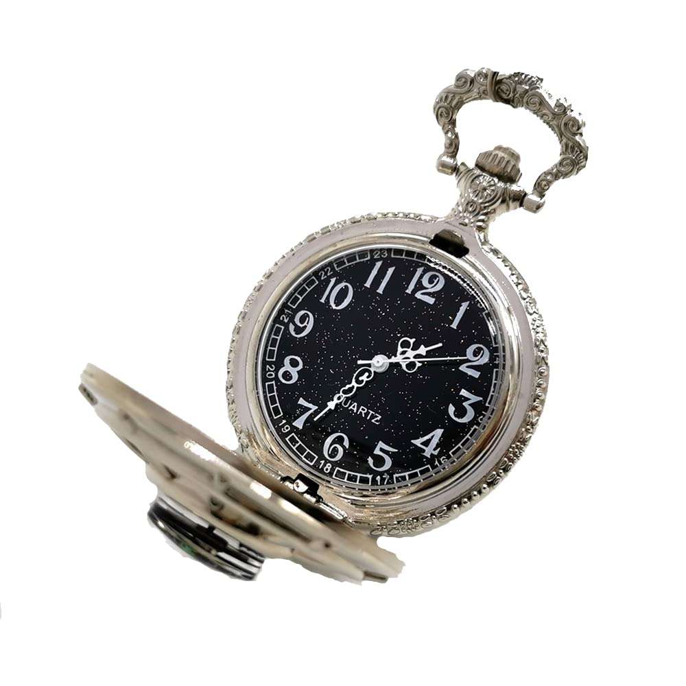 uonz Multifunctional Zinc Alloy Steampunk Compass Quartz Pocket Watch Fob for Unisex (Black) 2