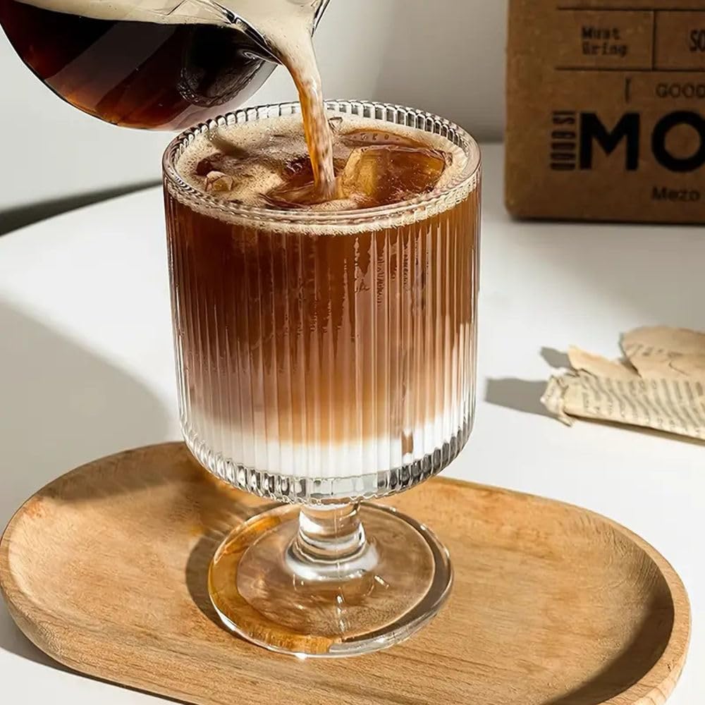 Forestamart Vintage Vertical Striped Wine Glasses Set (210ml), Cocktail Glass, Lead-Free Glasses for Bars, Restaurants, Parties (4) 4