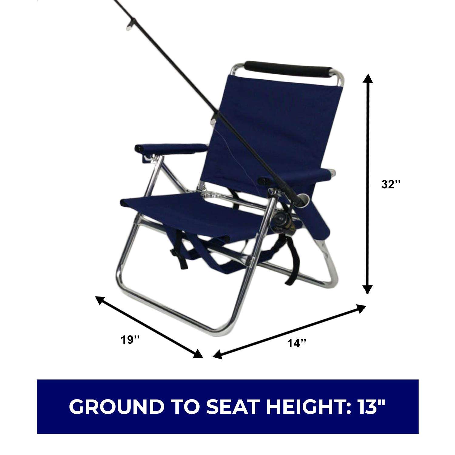 Tuscany Pro Backpack Fishing Chair - Portable Folding Ultra Light Chair with Padded Carrying Straps & Padded Lumbar Support Bar - All Aluminum Fishing Chair with Cup & Fishing Rod Holder 5
