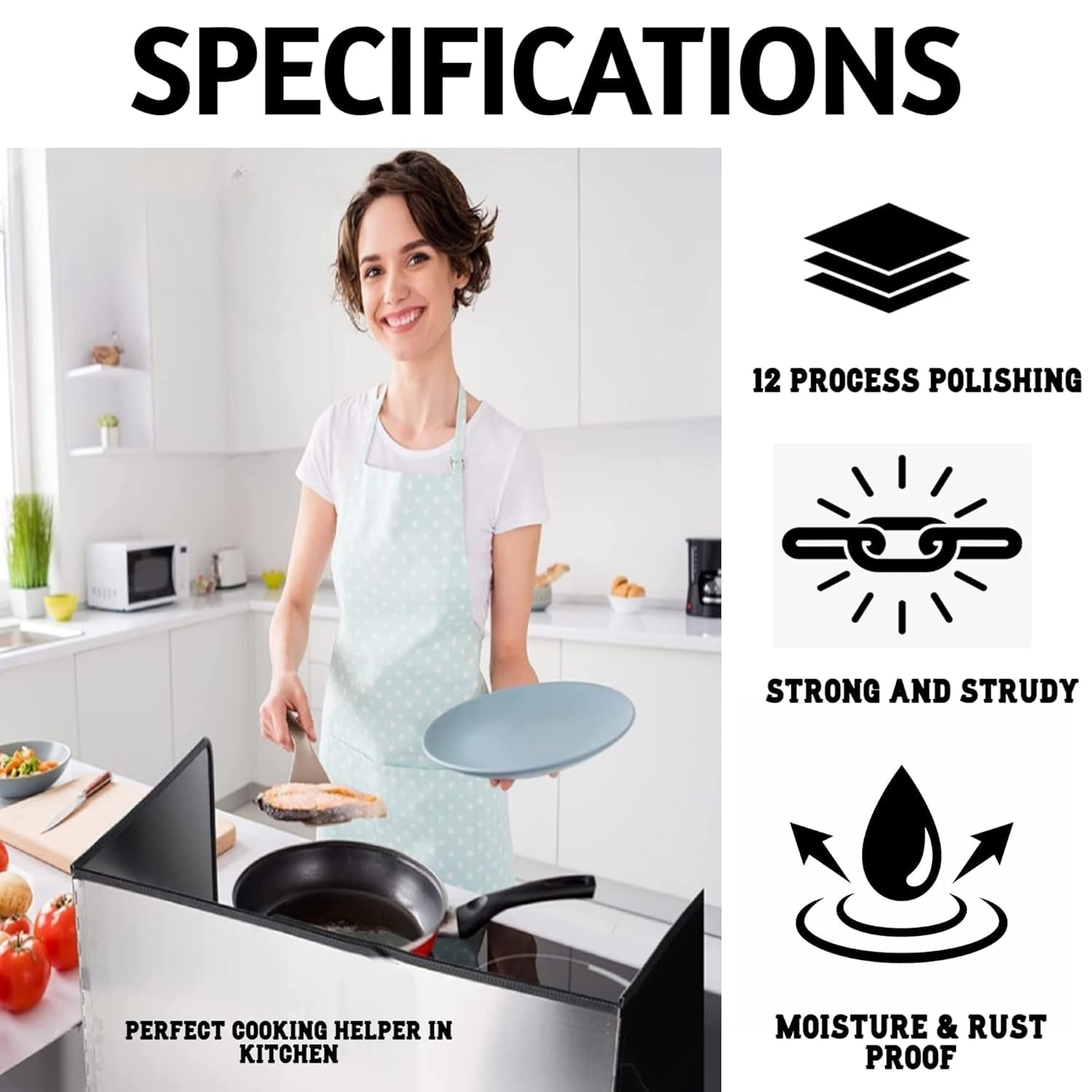 Valajogi Foldable 3 Sided Stainless Steel Splatter Guard Grease Shield Nonstick Oil Splash Cooking Screen Kitchen Backsplash Protector Top Wall Gas Range Frying Pan Camping for Anti-Splash Grease-Oil 4