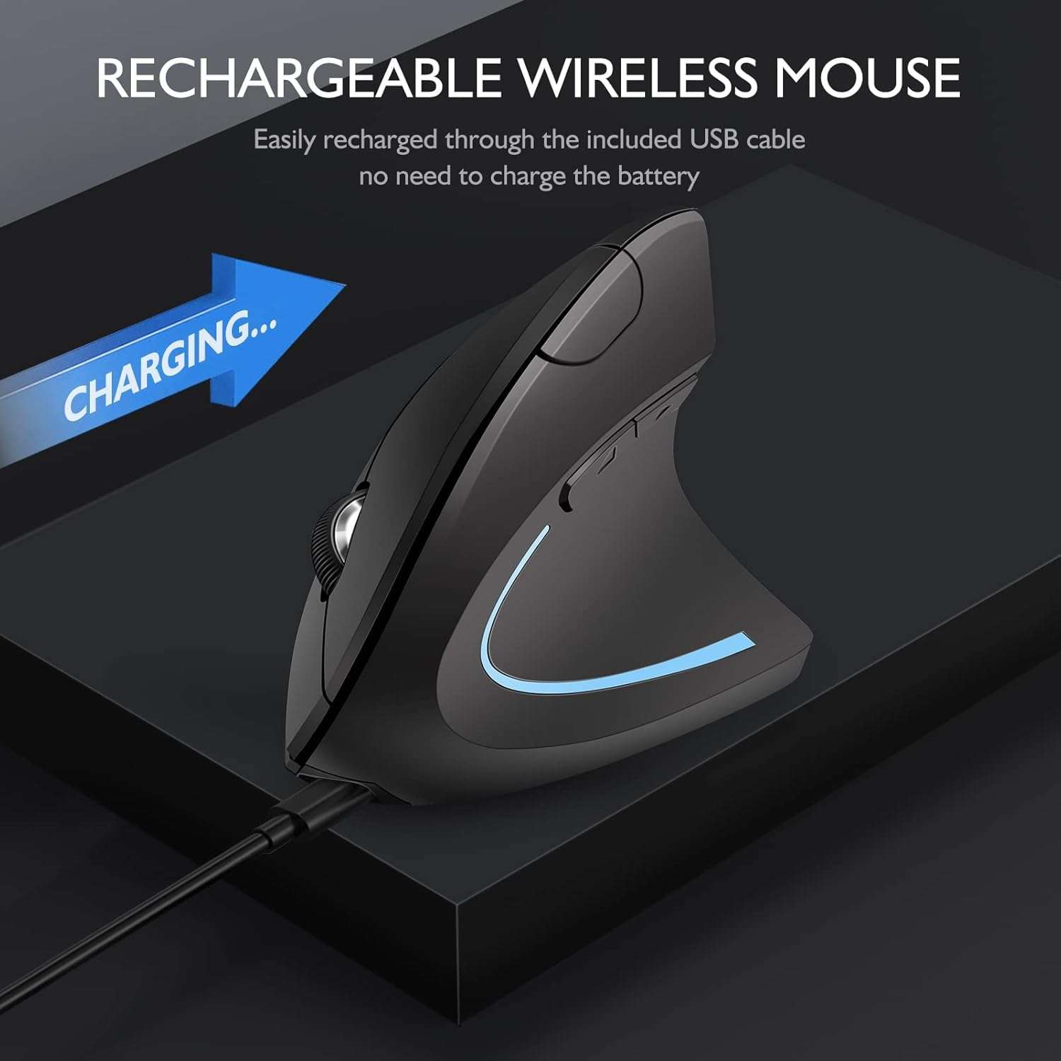 MICROWARE Ergonomic Mouse, Vertical Wireless Mouse Rechargeable Optical Tunnel Mice with 2.4G USB Receiver and Bluetooth Mode, 1000/1200/1600 DPI, 6 Buttons, for Laptop, Computer, PC, Desktop, Black 5