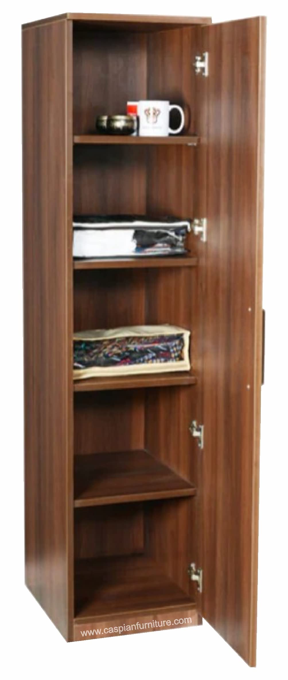 CASPIAN Furniture Light Brown Engineered Wood Single Door Wardrobe/Cupboard with 4 Shelves and 5 compartments | Home Storage Cupboard 4